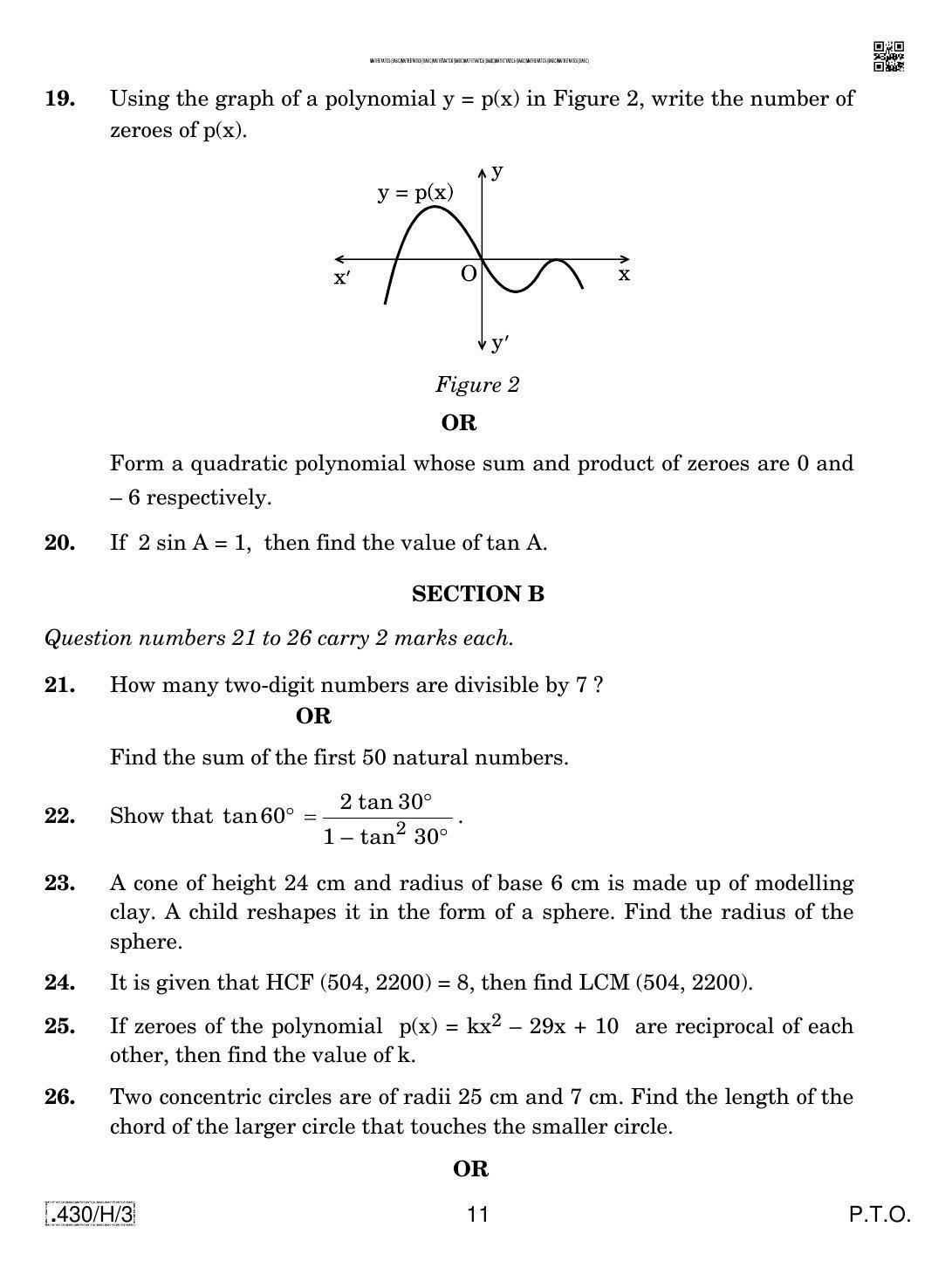 CBSE Class 10 430-C-3 - Maths (Basic) 2020 Compartment Question Paper - Page 11