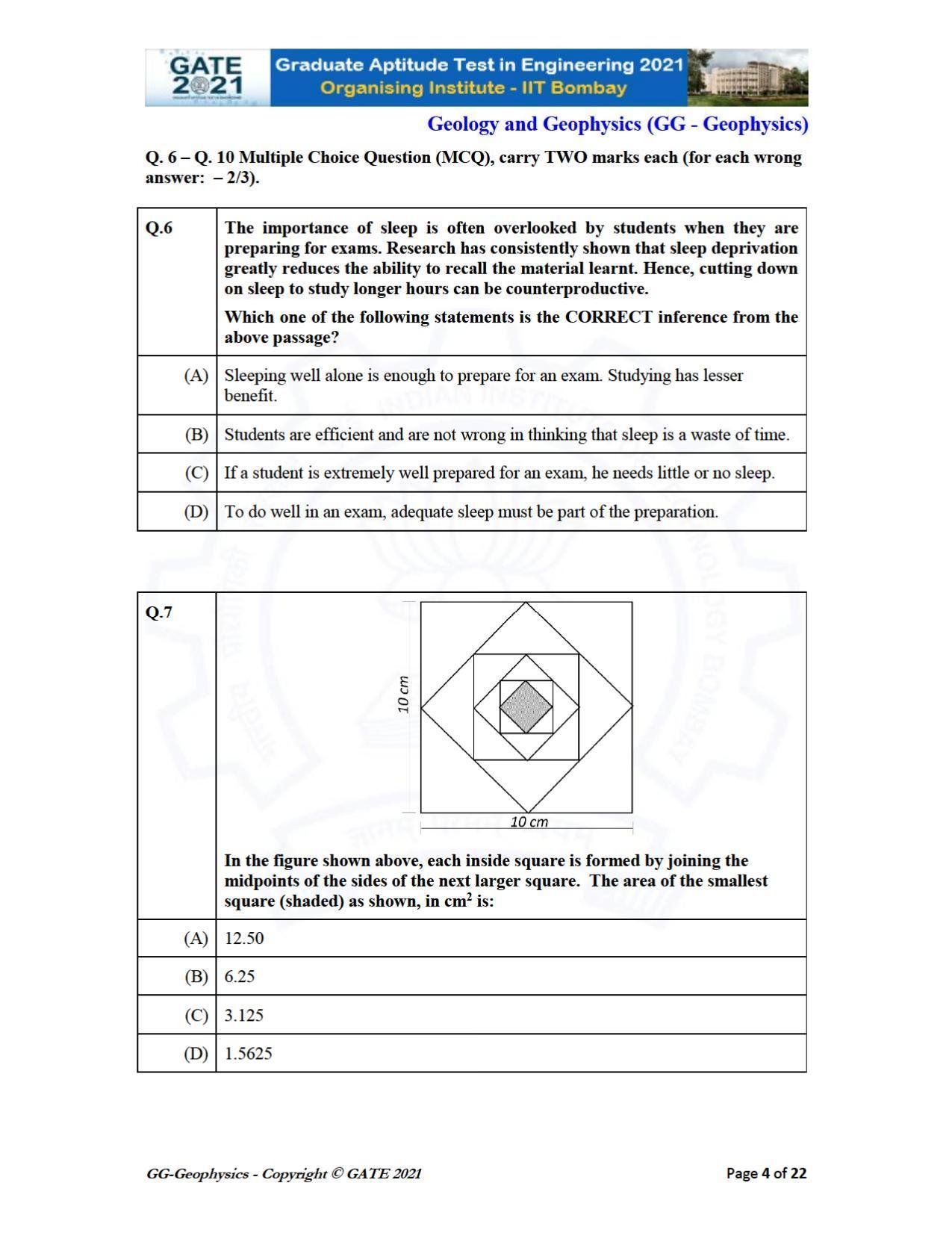GATE 2021 Geology & Geophysics (GG) Question Paper - Page 4