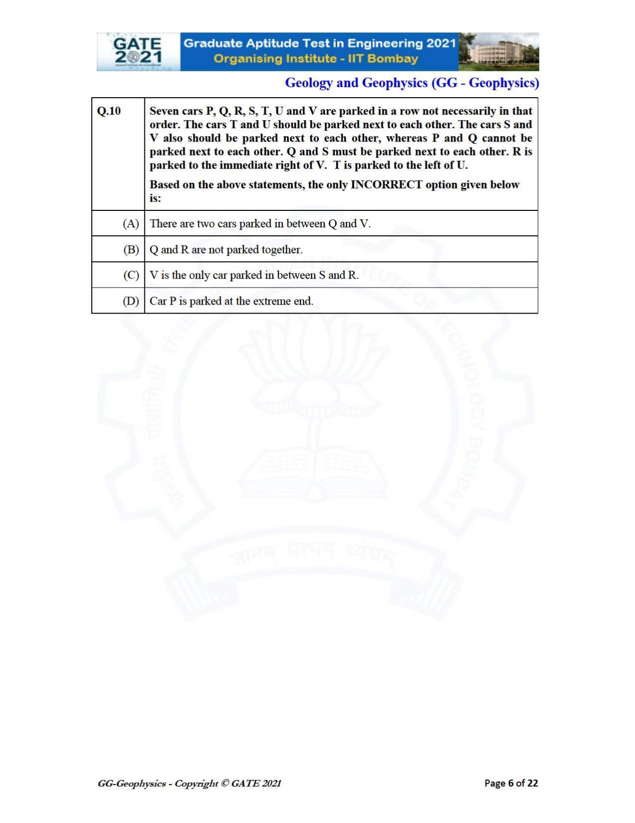 GATE 2021 Geology & Geophysics (GG) Question Paper - Page 6