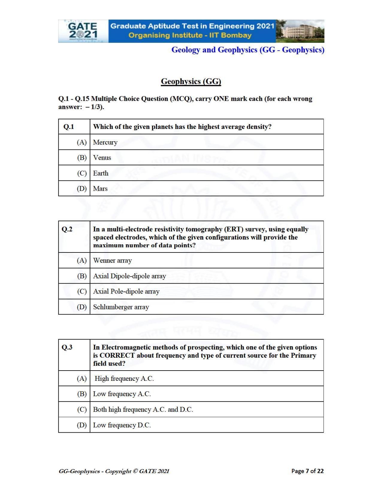 GATE 2021 Geology & Geophysics (GG) Question Paper - Page 7