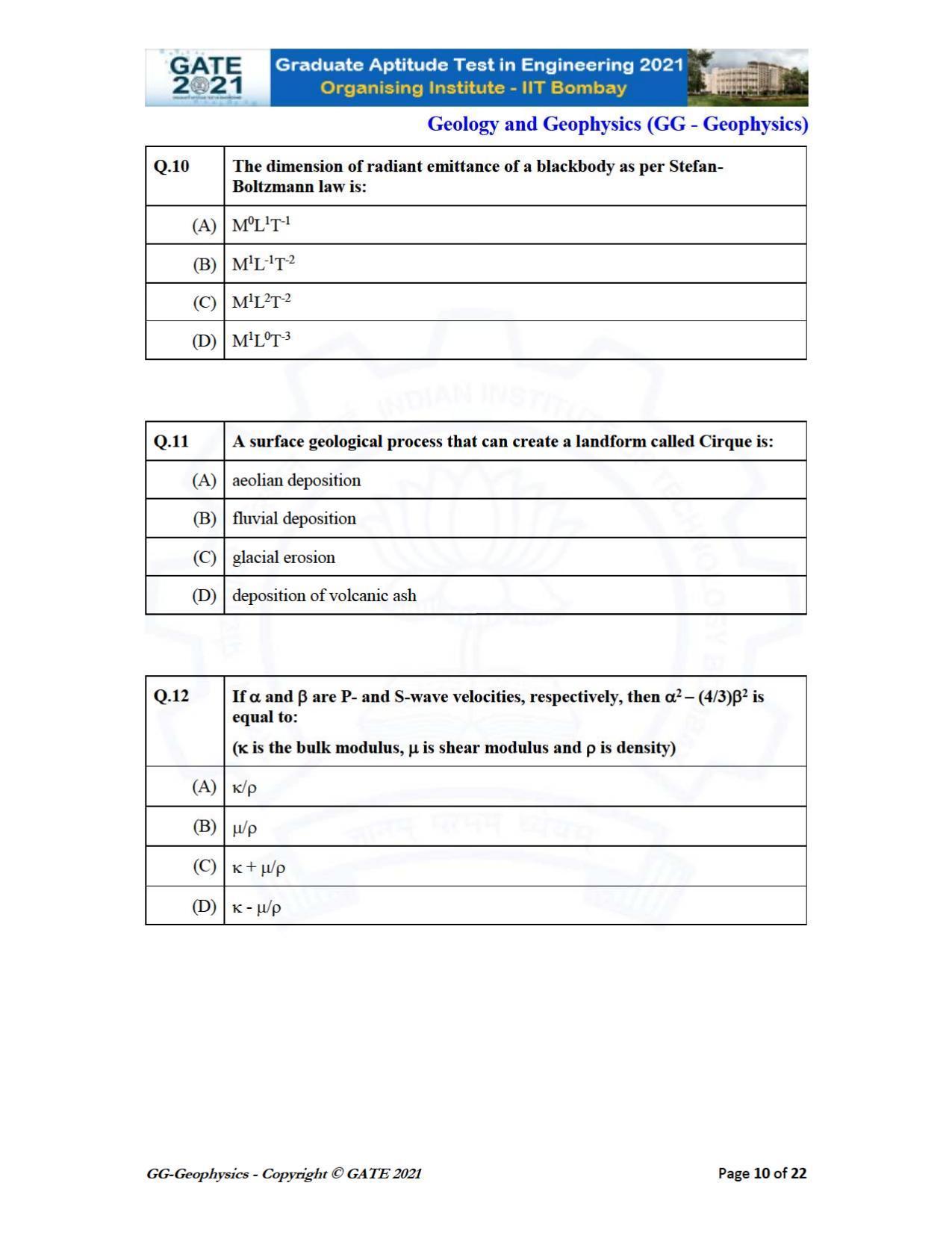 GATE 2021 Geology & Geophysics (GG) Question Paper - Page 10