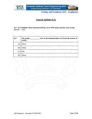 GATE 2021 Geology & Geophysics (GG) Question Paper