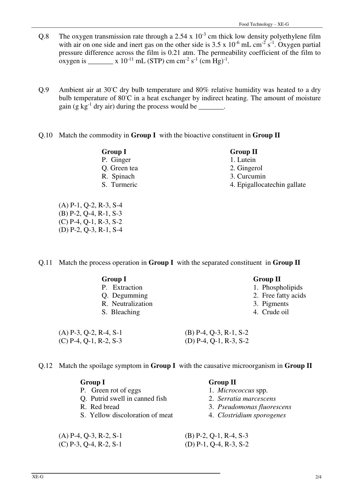 Ph.D. CET Old Question Papers PDF for Food Technology - Page 2