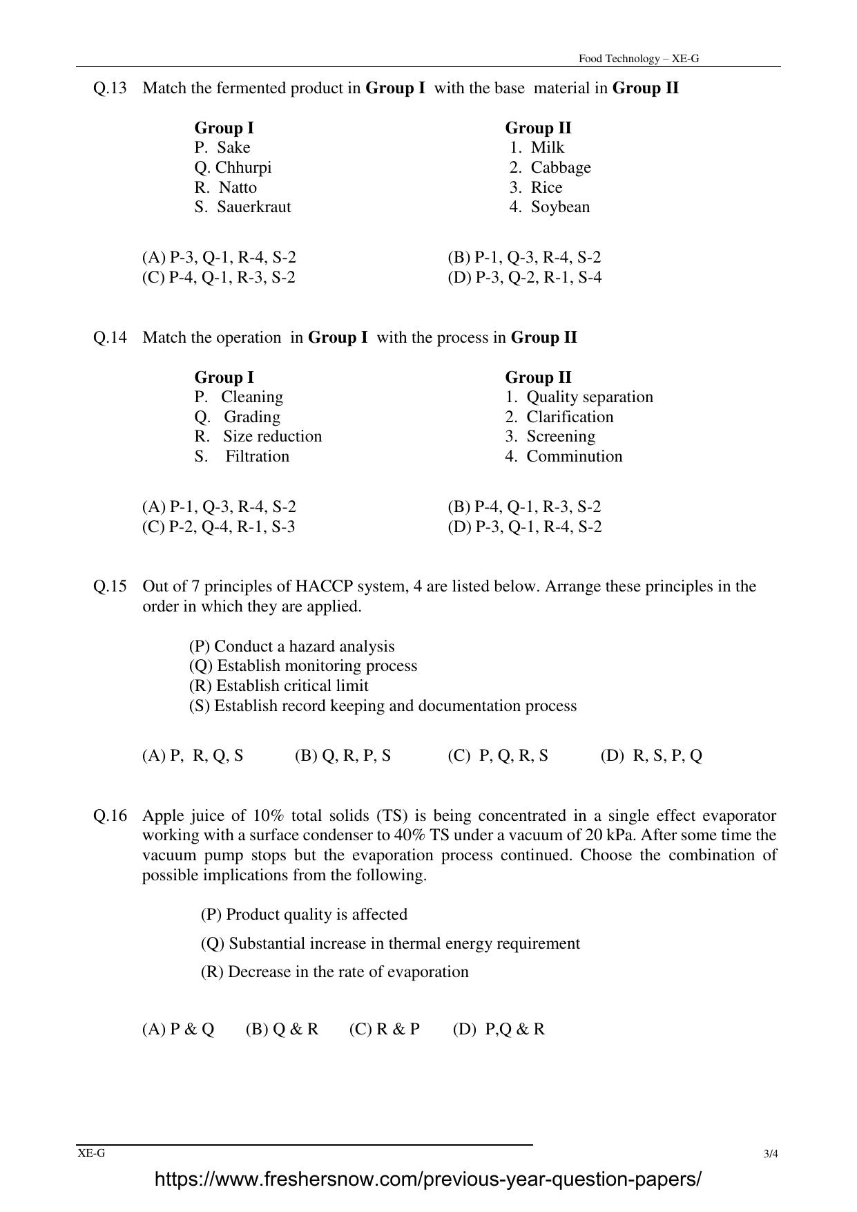 Ph.D. CET Old Question Papers PDF for Food Technology - Page 3