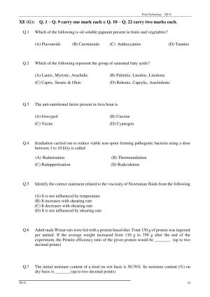Ph.D. CET Old Question Papers PDF for Food Technology