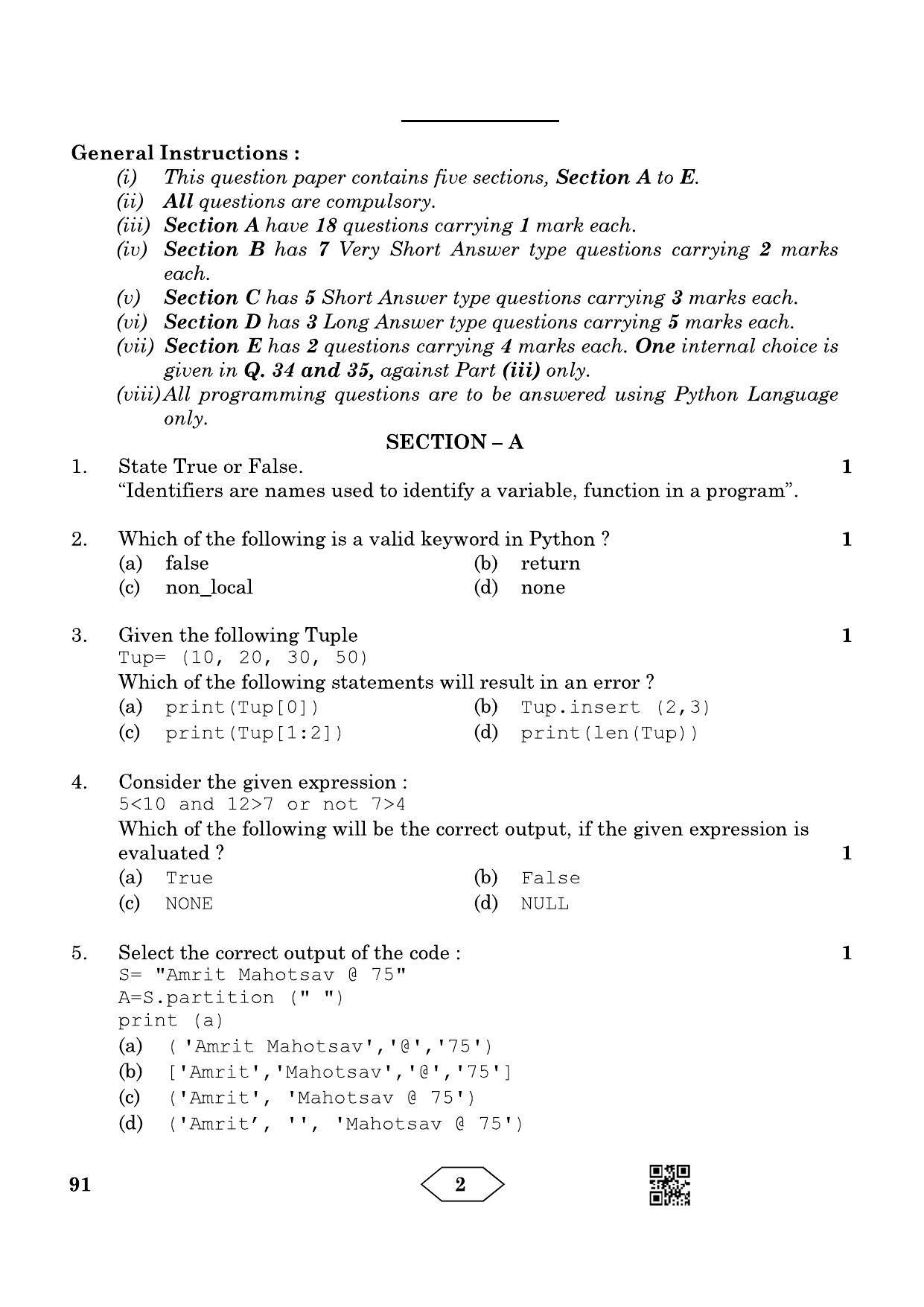 CBSE Class 12 91_Computer Science 2023 Question Paper - Page 2