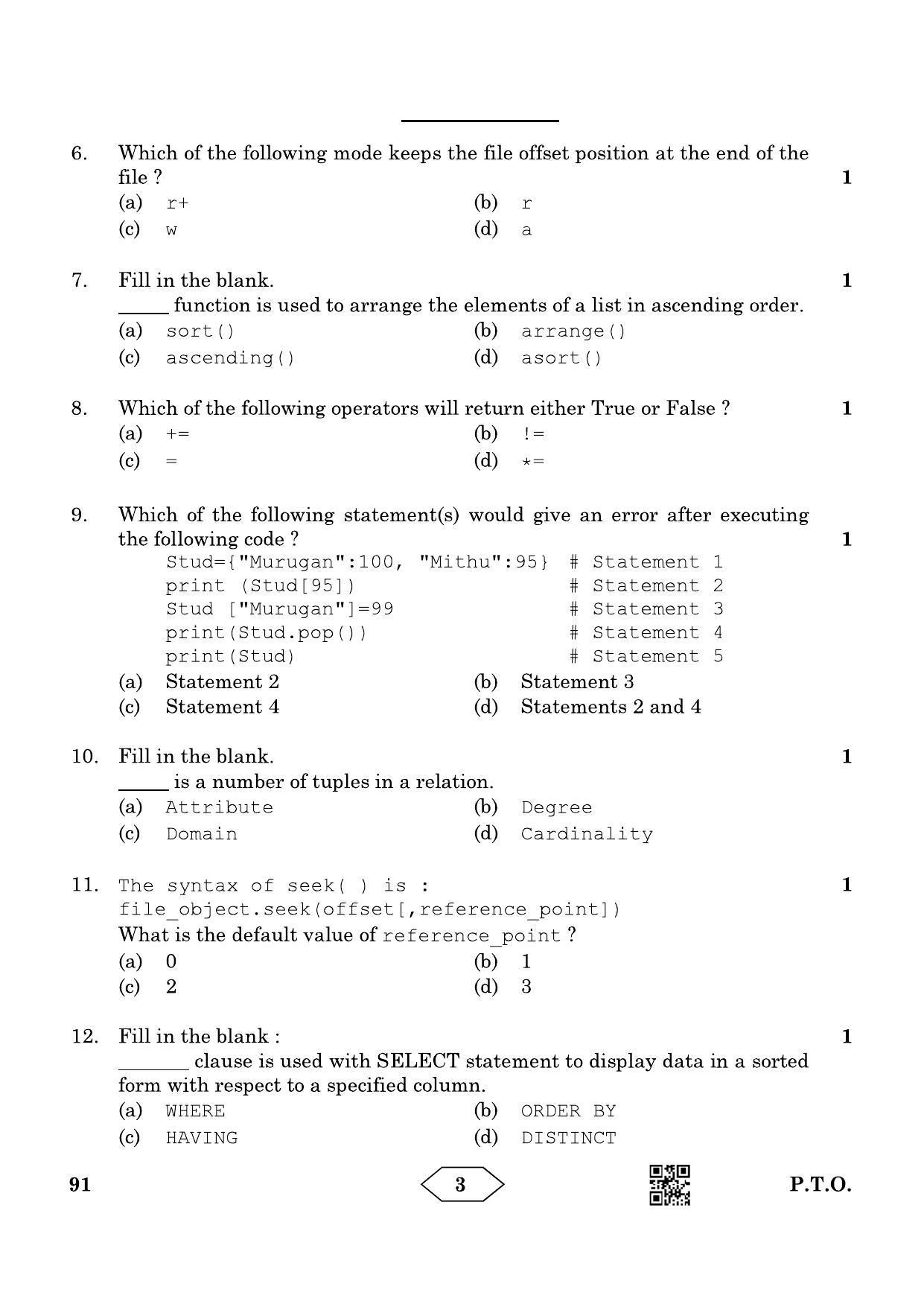 CBSE Class 12 91_Computer Science 2023 Question Paper - Page 3