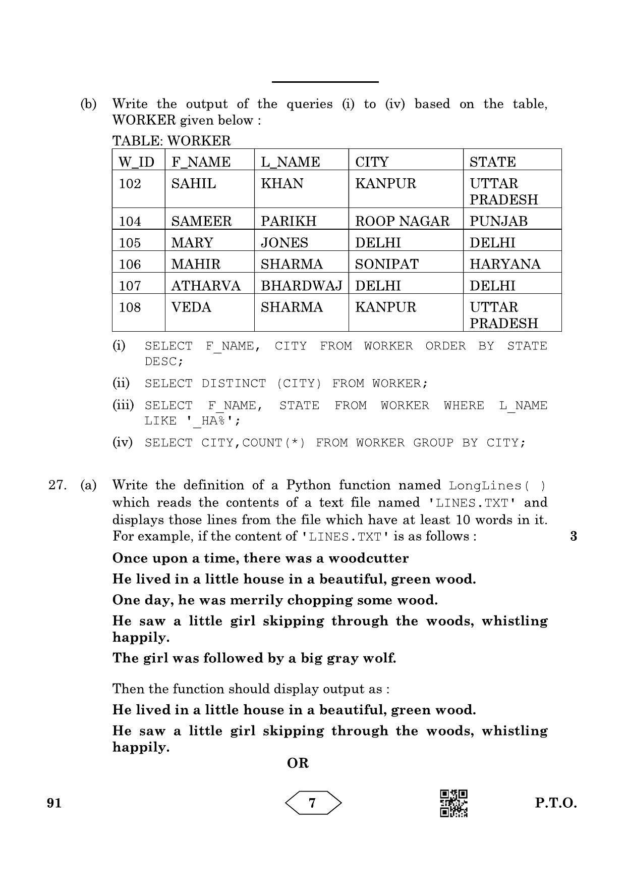 CBSE Class 12 91_Computer Science 2023 Question Paper - Page 7