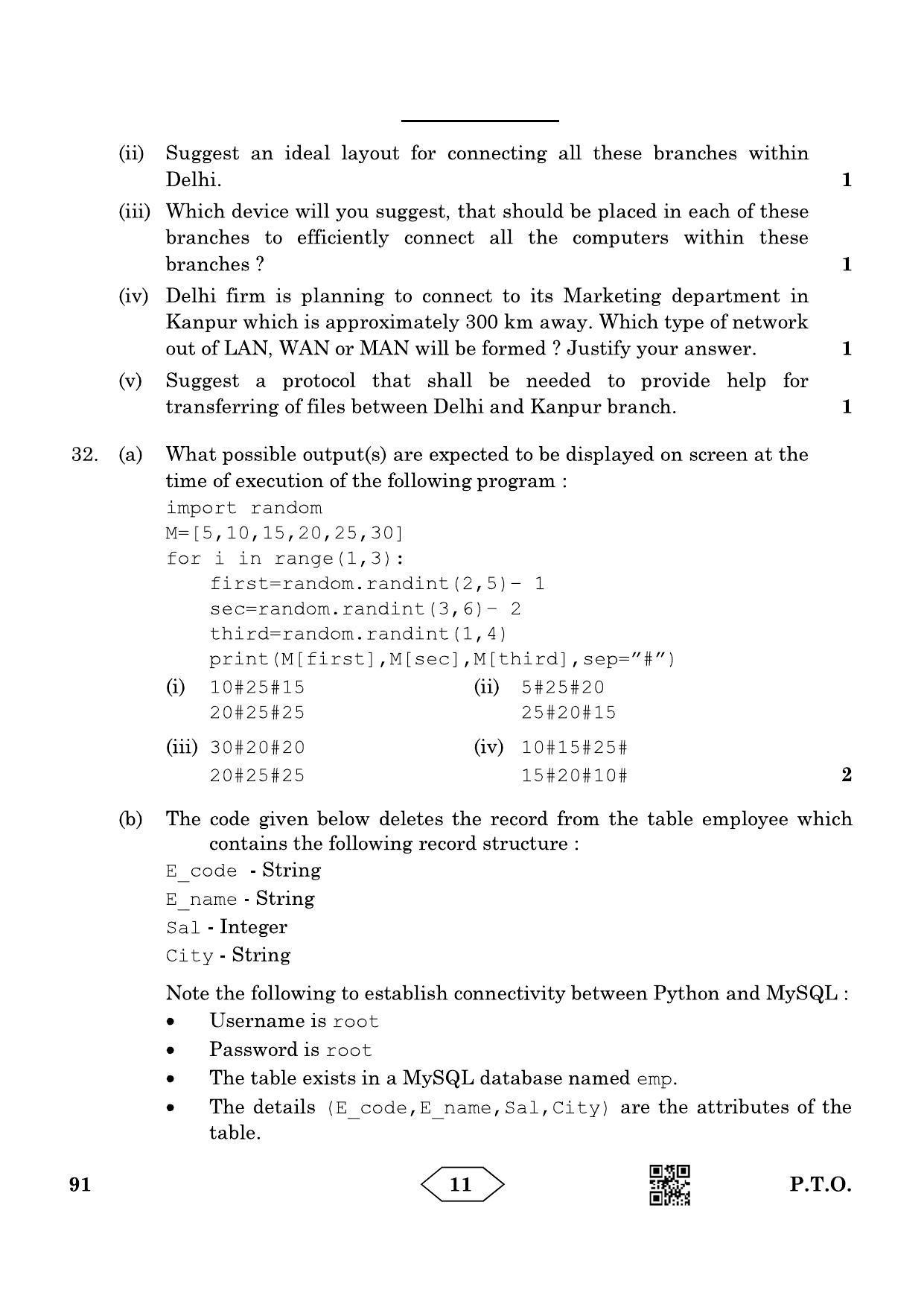 CBSE Class 12 91_Computer Science 2023 Question Paper - Page 11