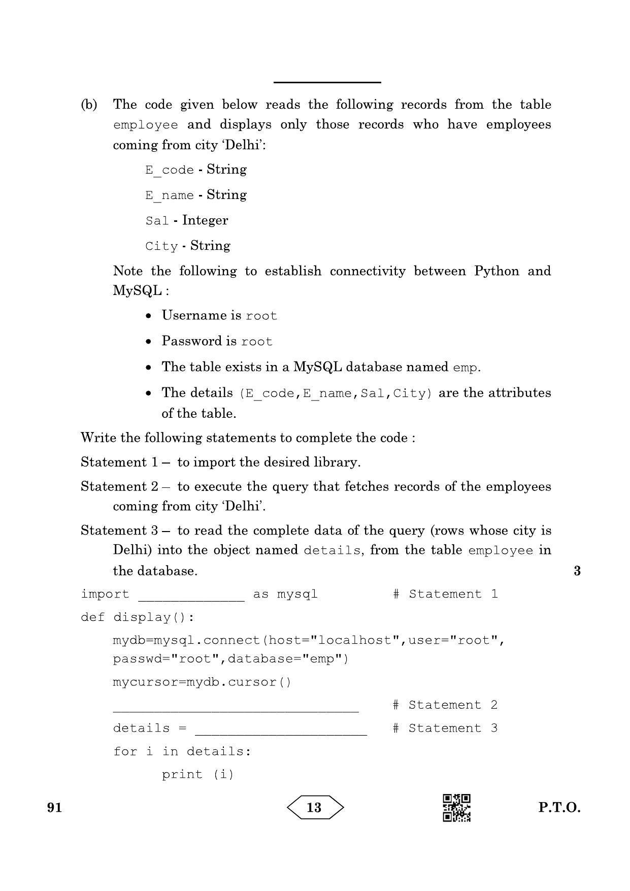 CBSE Class 12 91_Computer Science 2023 Question Paper - Page 13