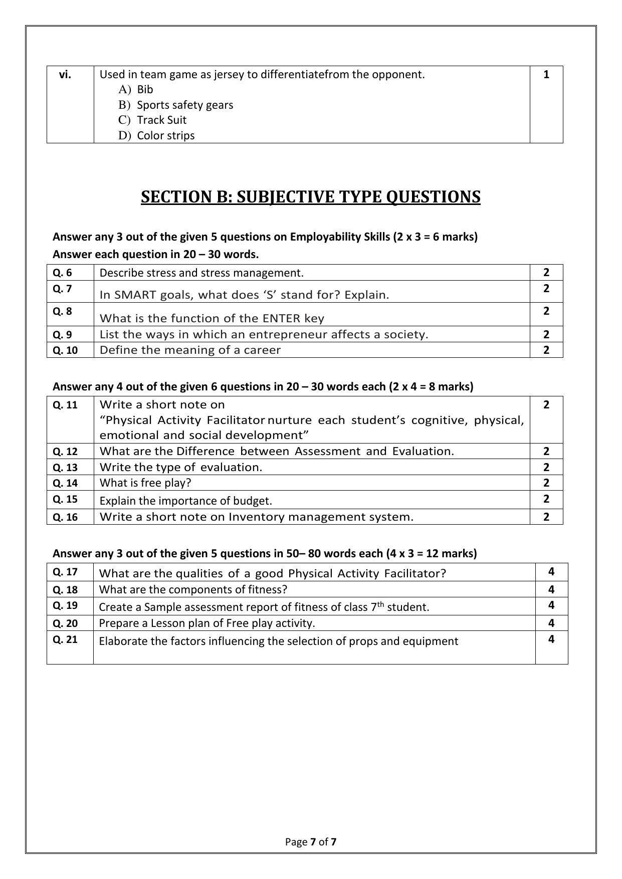 CBSE Class 10 (Skill Education) Physical Activity Trainer Sample Papers 2023 - Page 7