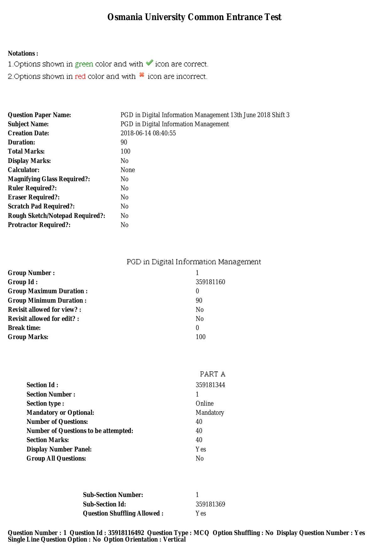 TS CPGET 2018 PGD in Digital Information Management (Shift 3) Question Paper with Answer Key - Page 1