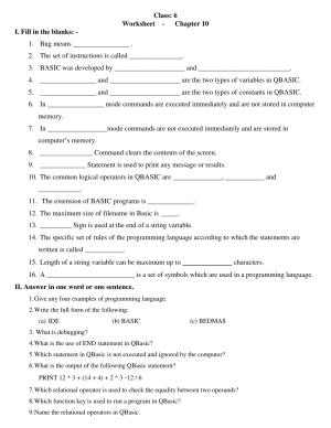 CBSE Worksheets for Class 6 Computer Science BASIC Assignment 1