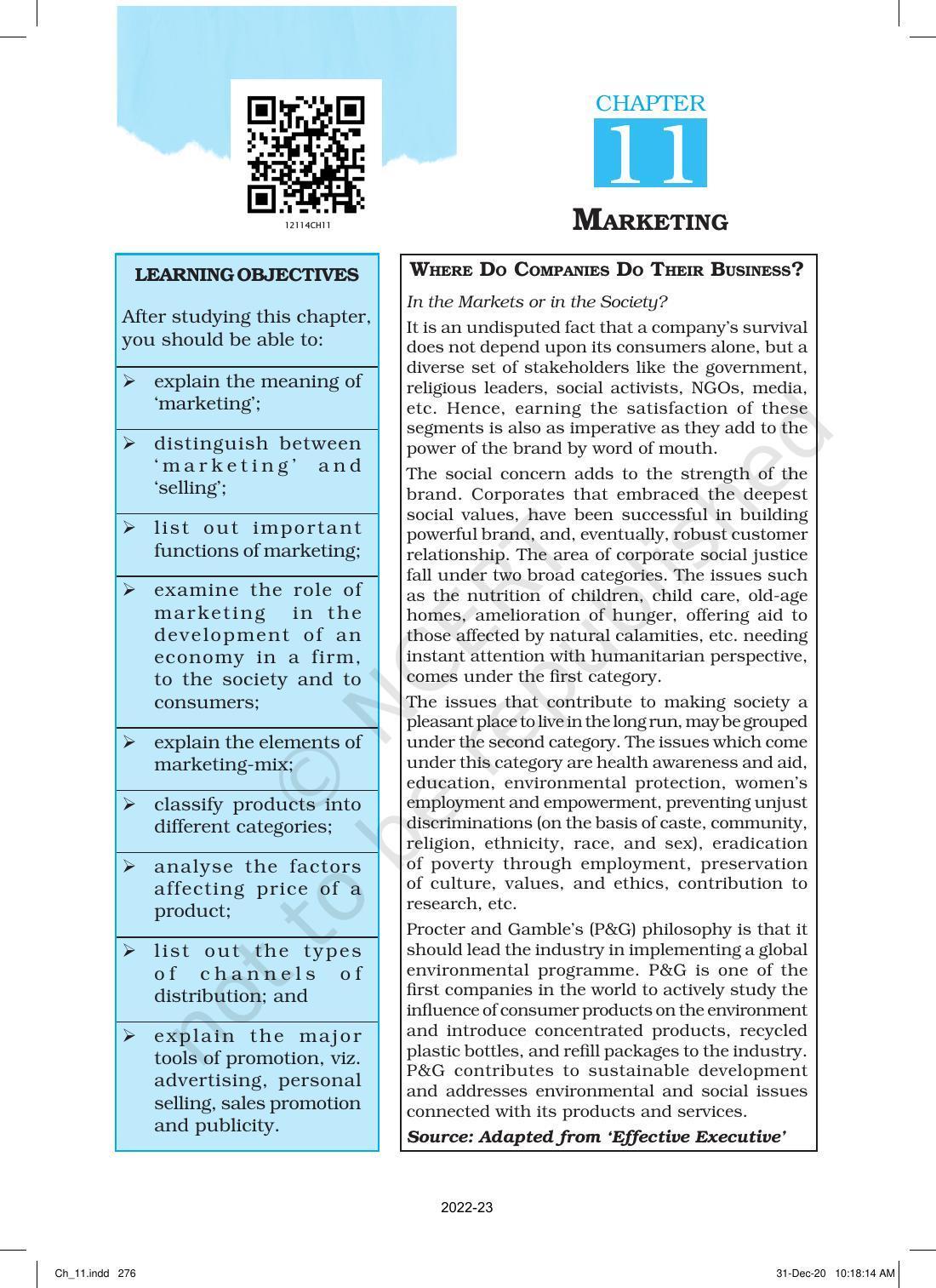 NCERT Book for Class 12 Business Studies Chapter 11 Marketing - Page 1