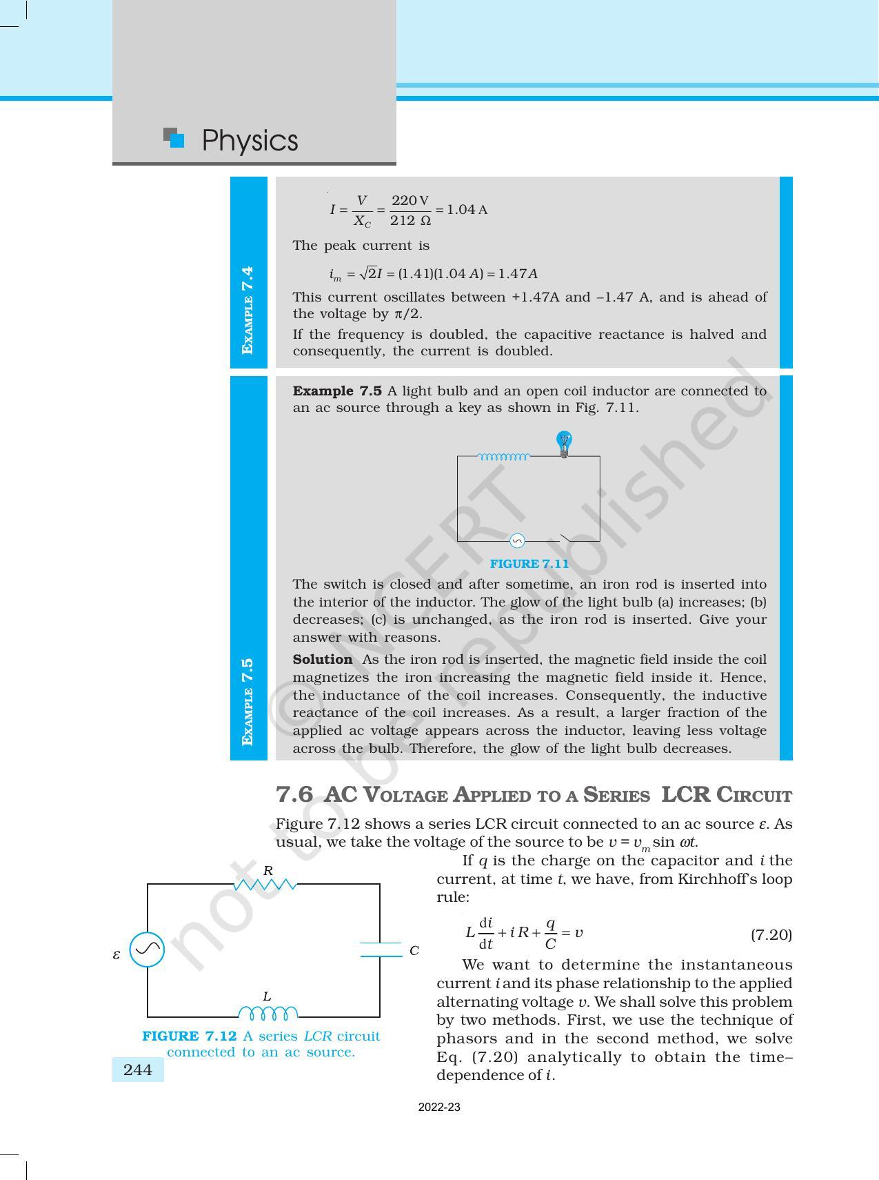 NCERT Book for Class 12 Physics Chapter 7 Alternating Current - Page 12