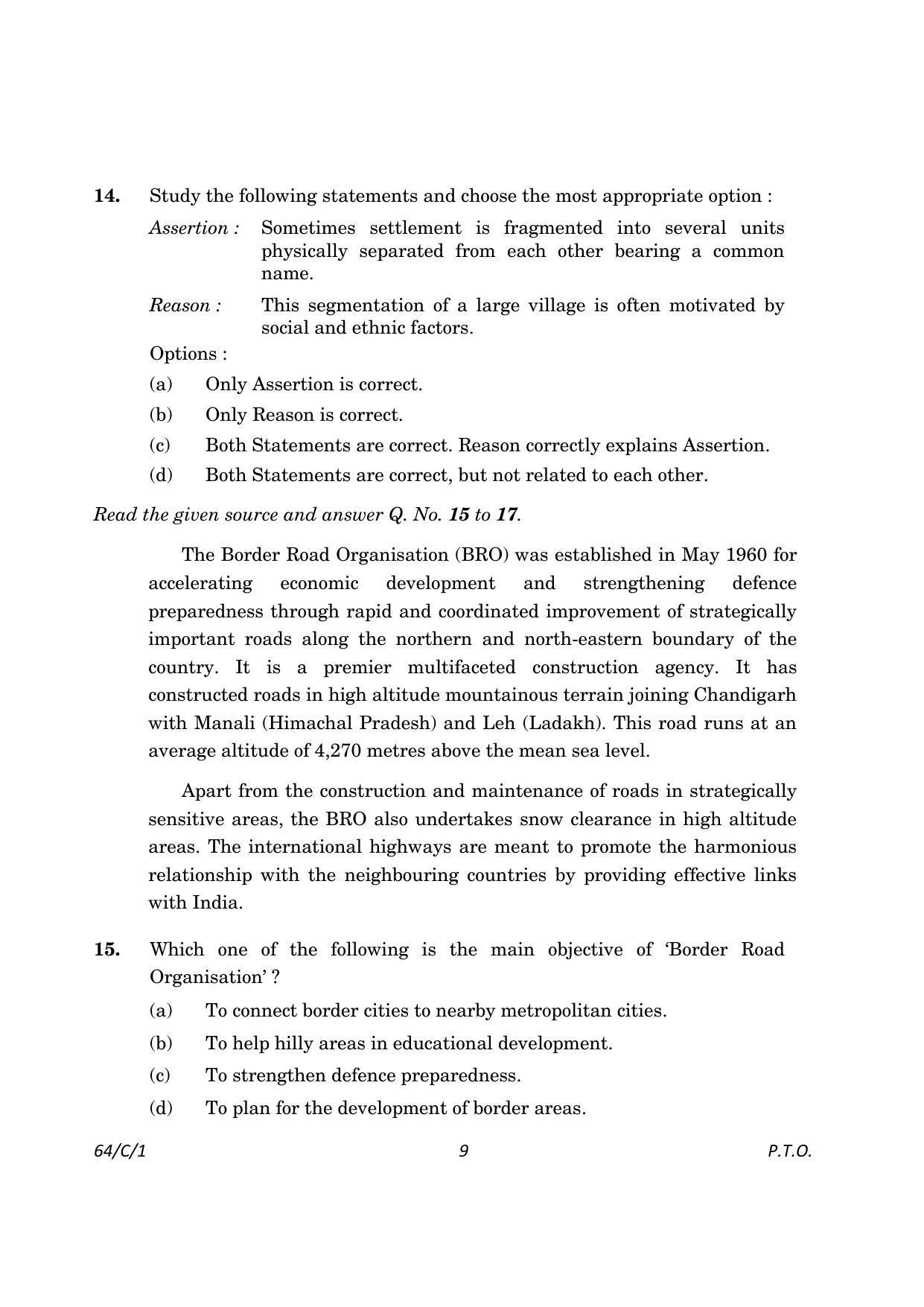 CBSE Class 12 64-1 Geography 2023 (Compartment) Question Paper - Page 9