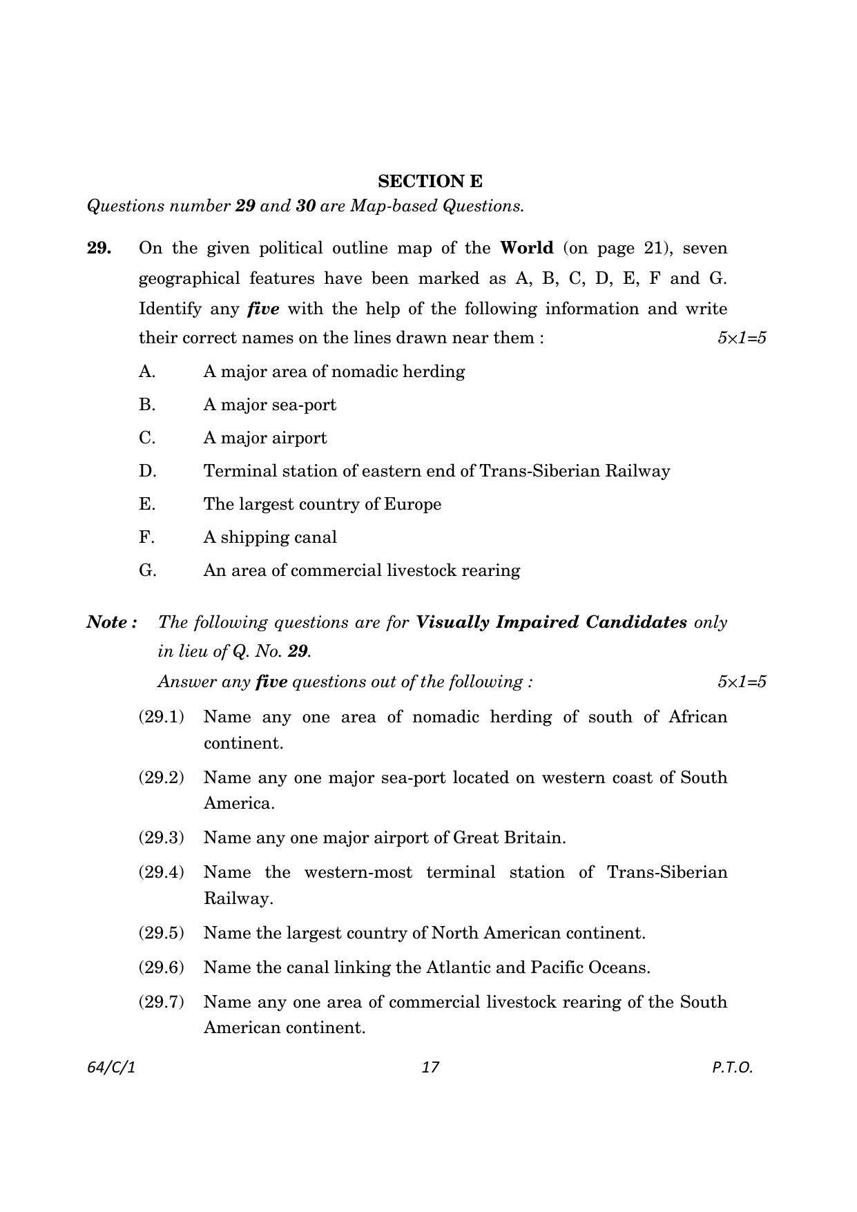 CBSE Class 12 64-1 Geography 2023 (Compartment) Question Paper - Page 17