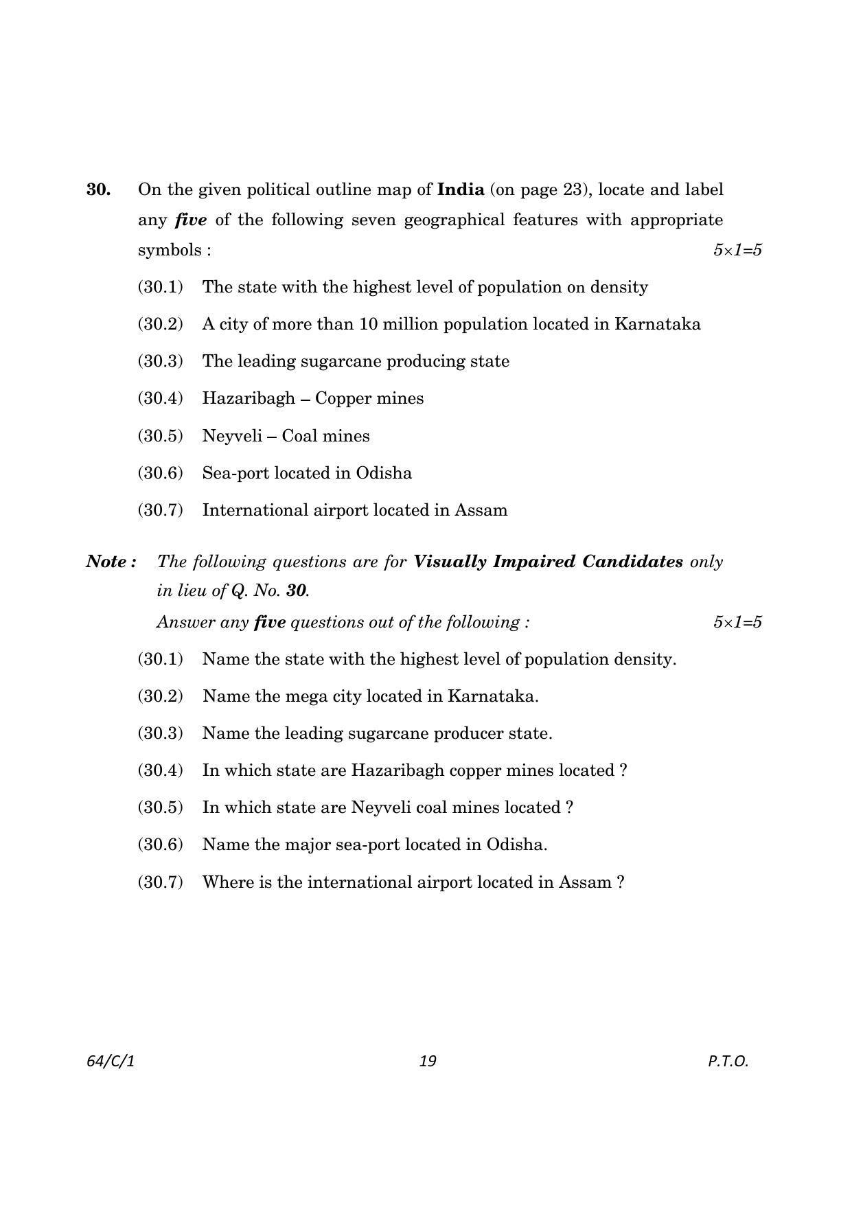 CBSE Class 12 64-1 Geography 2023 (Compartment) Question Paper - Page 19