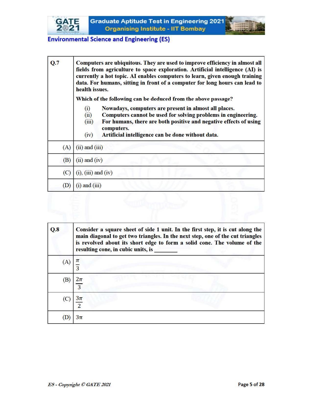GATE 2021 Environmental Science & Engineering (ES) Question Paper - Page 5