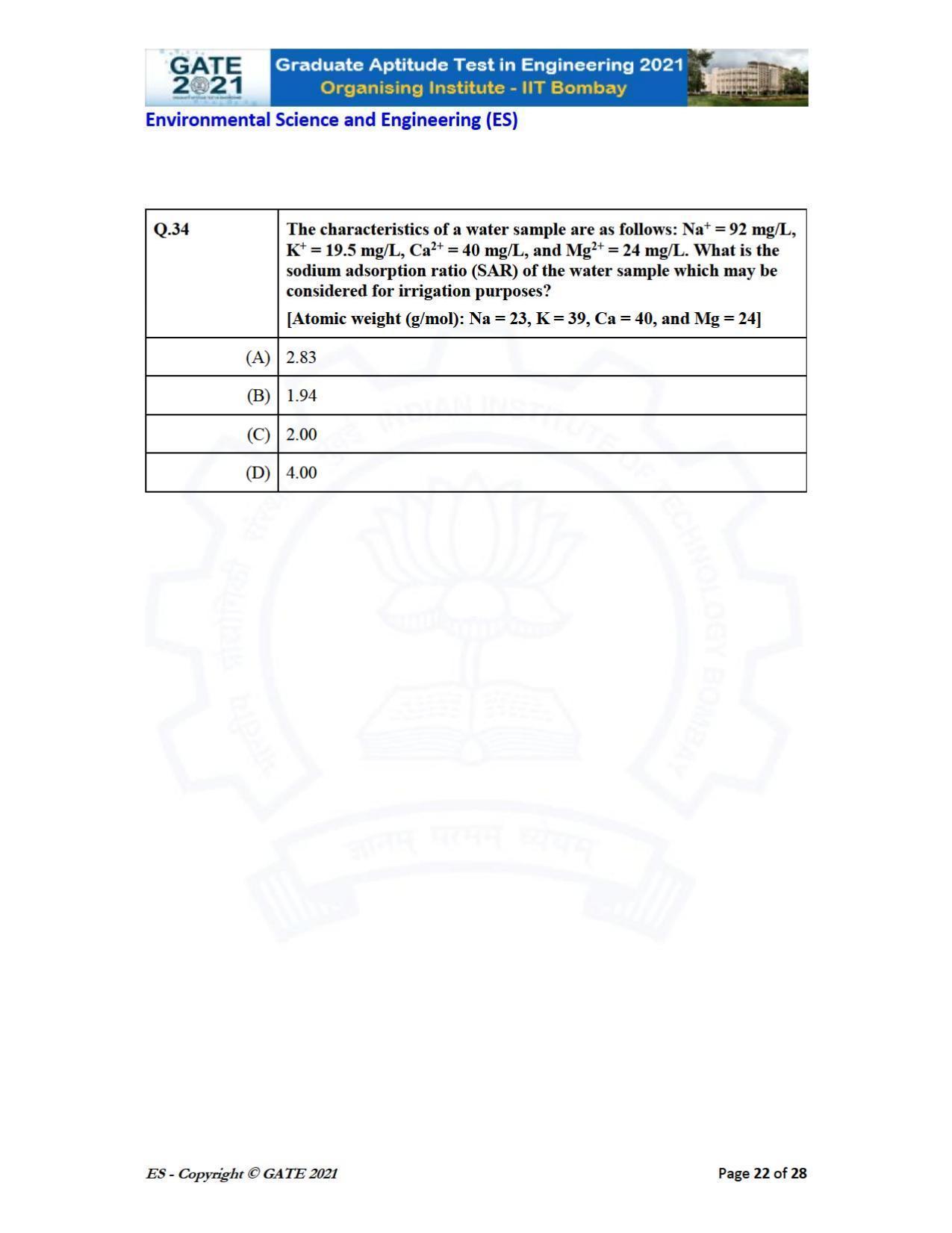 GATE 2021 Environmental Science & Engineering (ES) Question Paper - Page 22