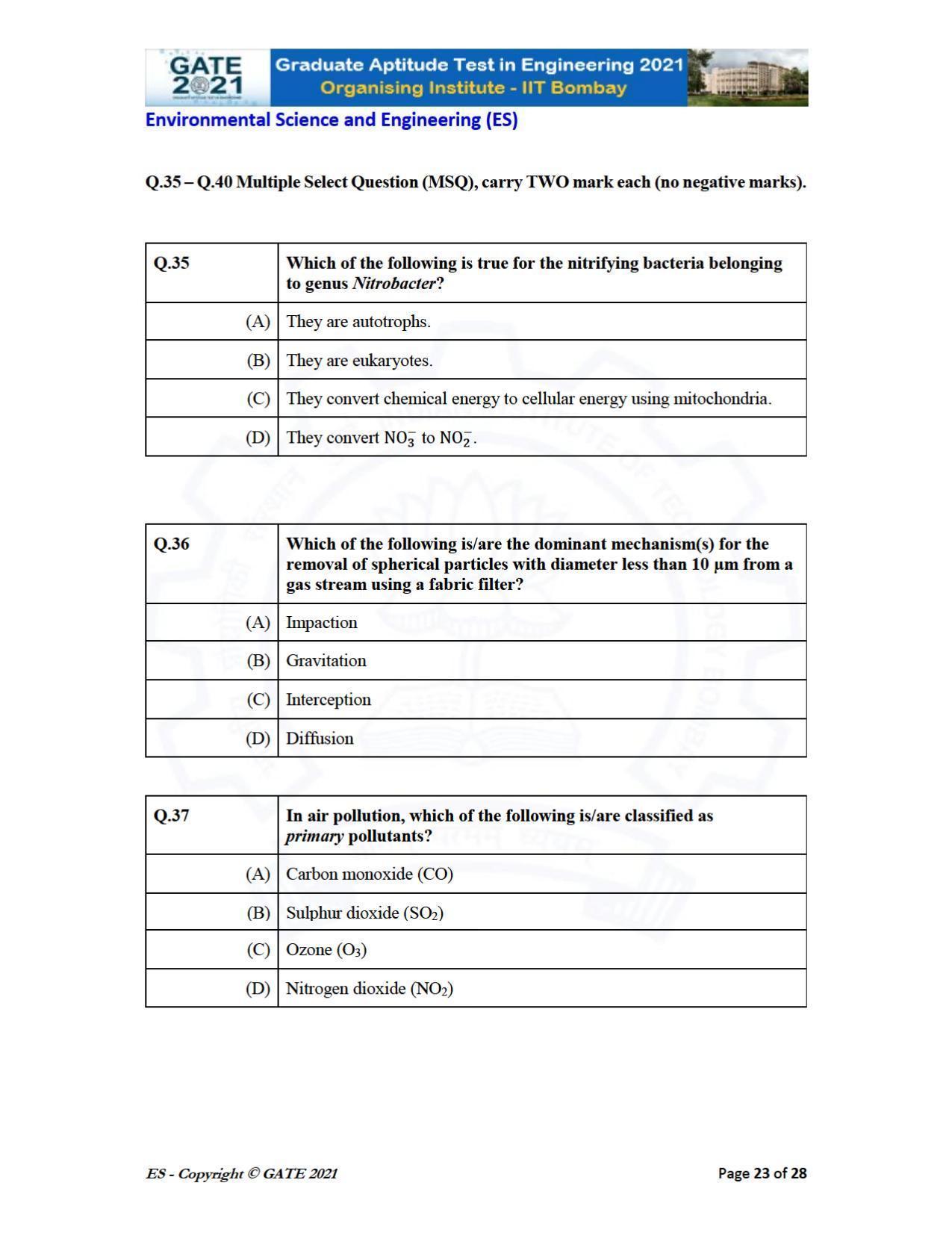 GATE 2021 Environmental Science & Engineering (ES) Question Paper - Page 23