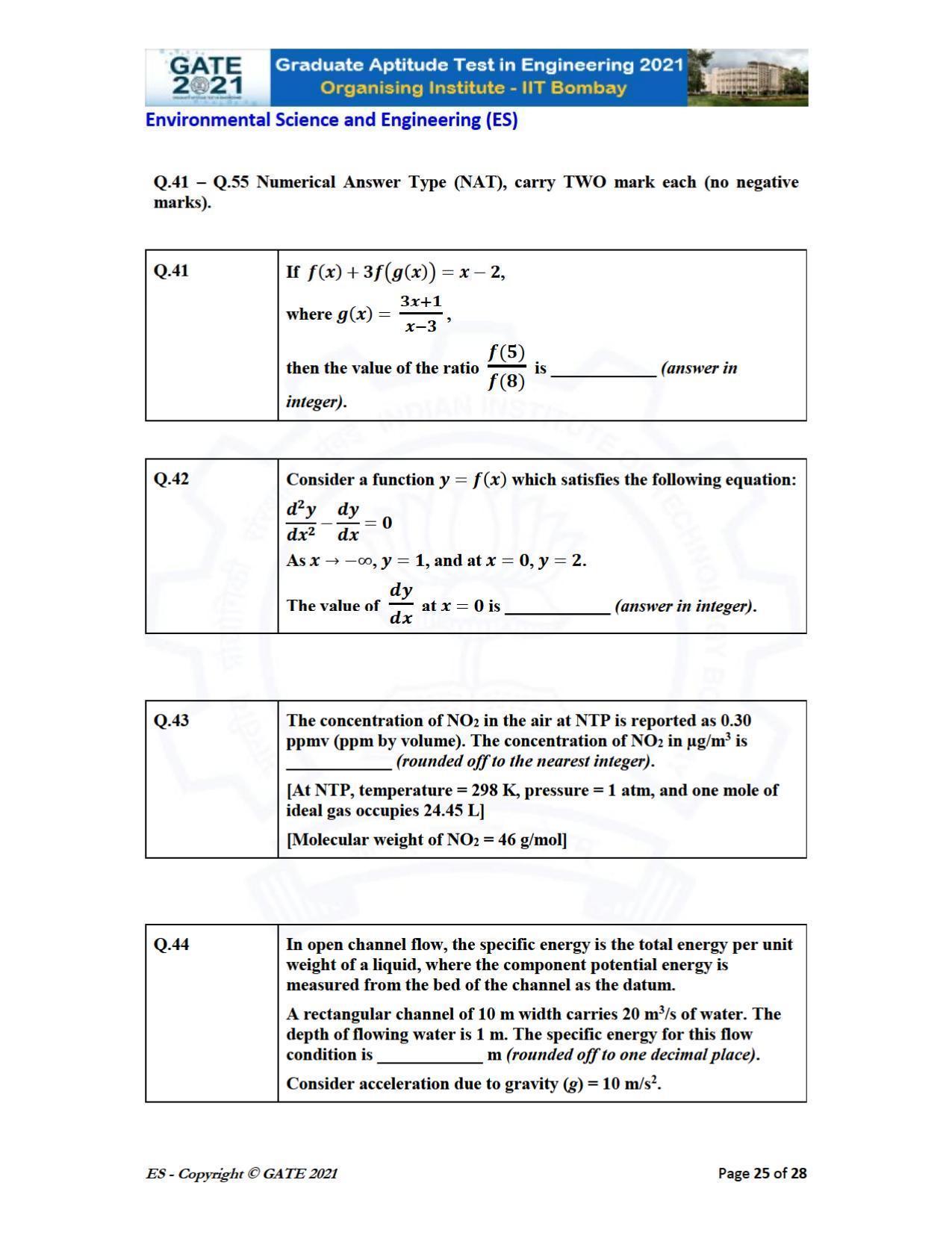 GATE 2021 Environmental Science & Engineering (ES) Question Paper - Page 25