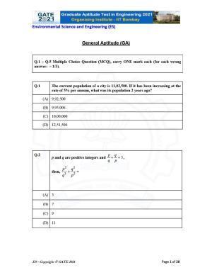 GATE 2021 Environmental Science & Engineering (ES) Question Paper