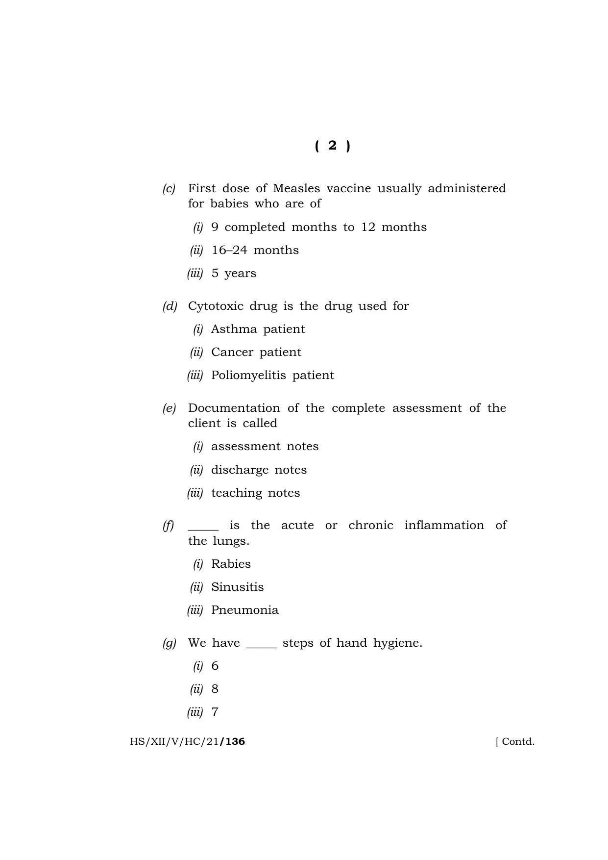 Meghalaya Board (MBOSE) Class 12 HEALTHCARE (HS-XII-V-HC-21) 2021 Question Paper - Page 2