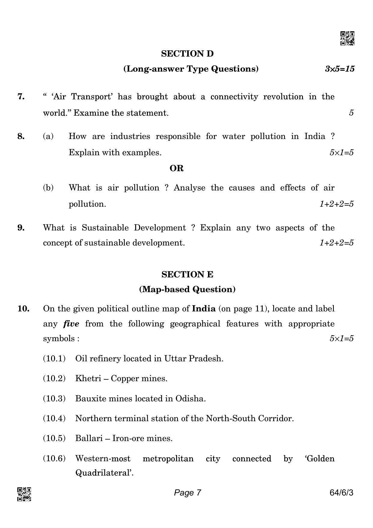CBSE Class 12 64-6-3 GEOGRAPHY 2022 Compartment Question Paper - Page 7