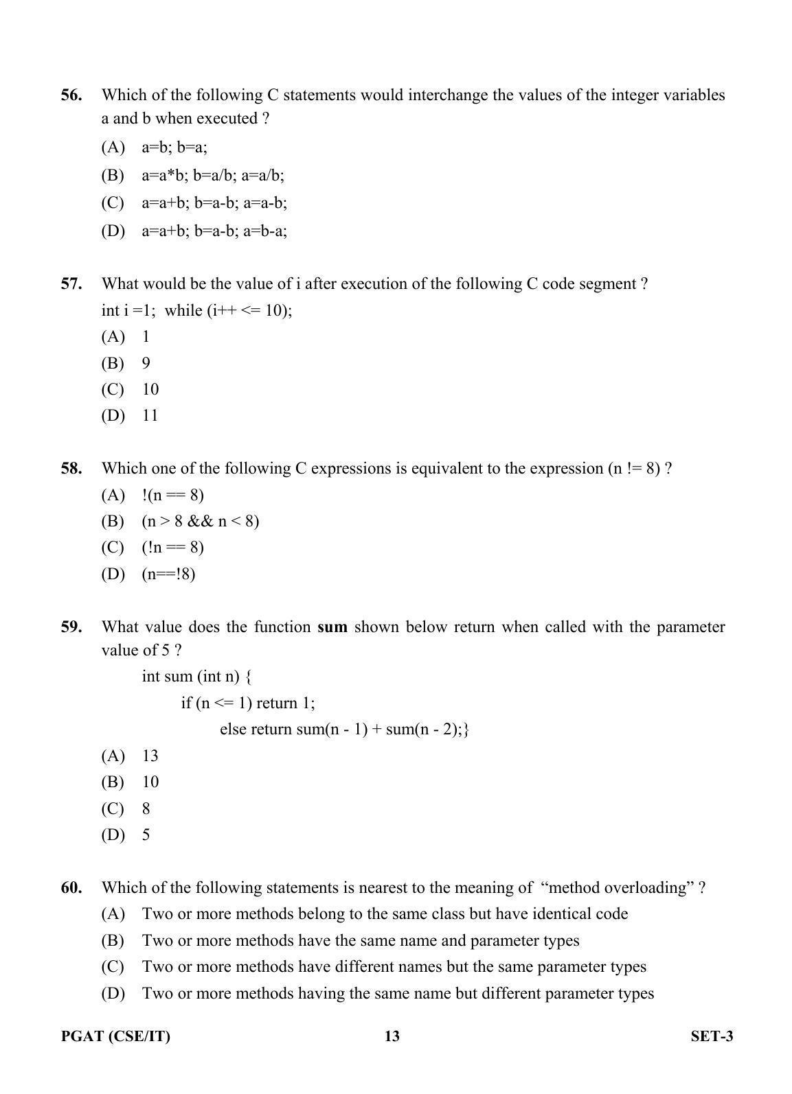 OJEE PGAT 2013 CSE IT SET 3 Question Paper - Page 12