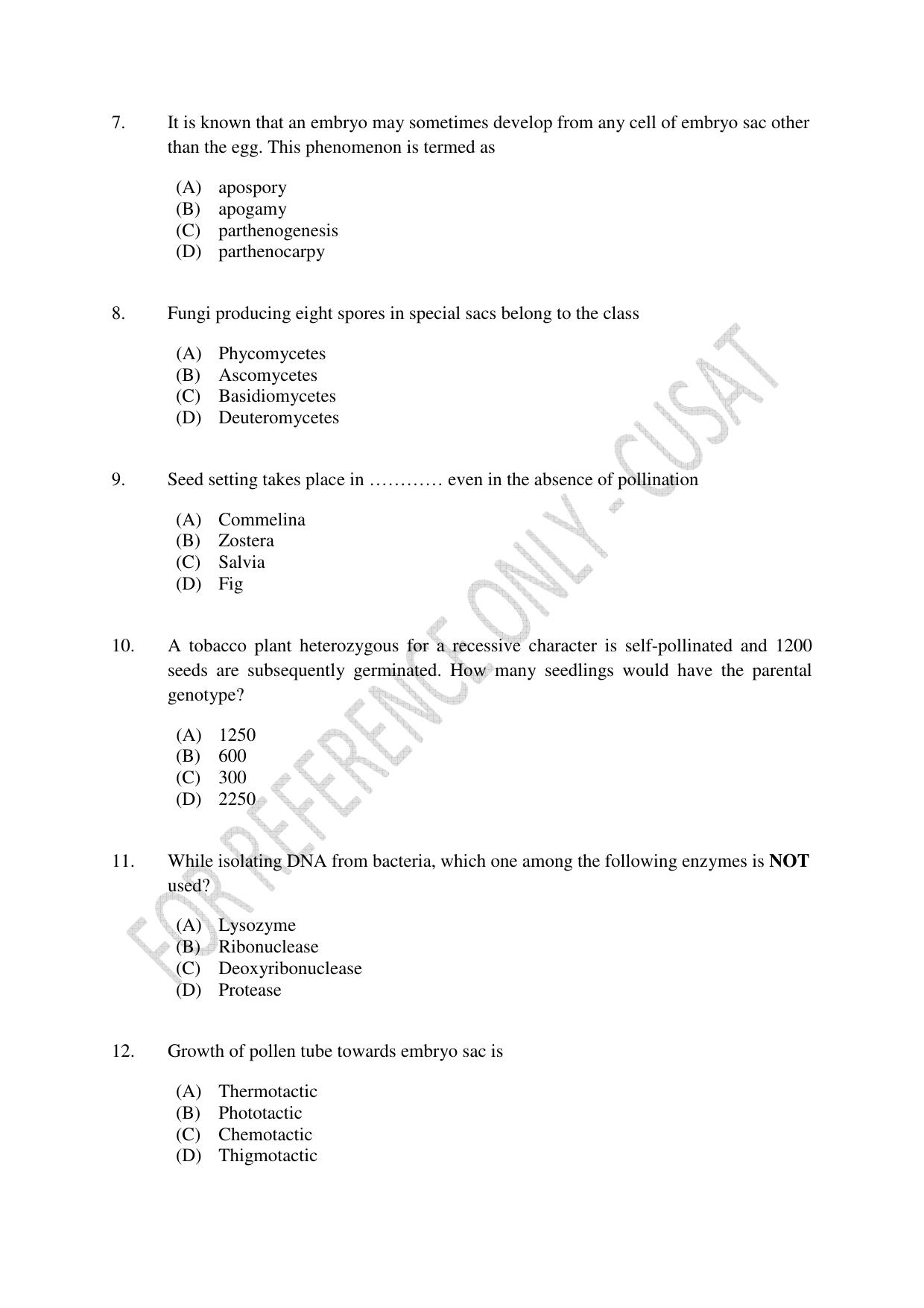 CUSAT CAT 2023 BOTANY Question Paper - Page 2