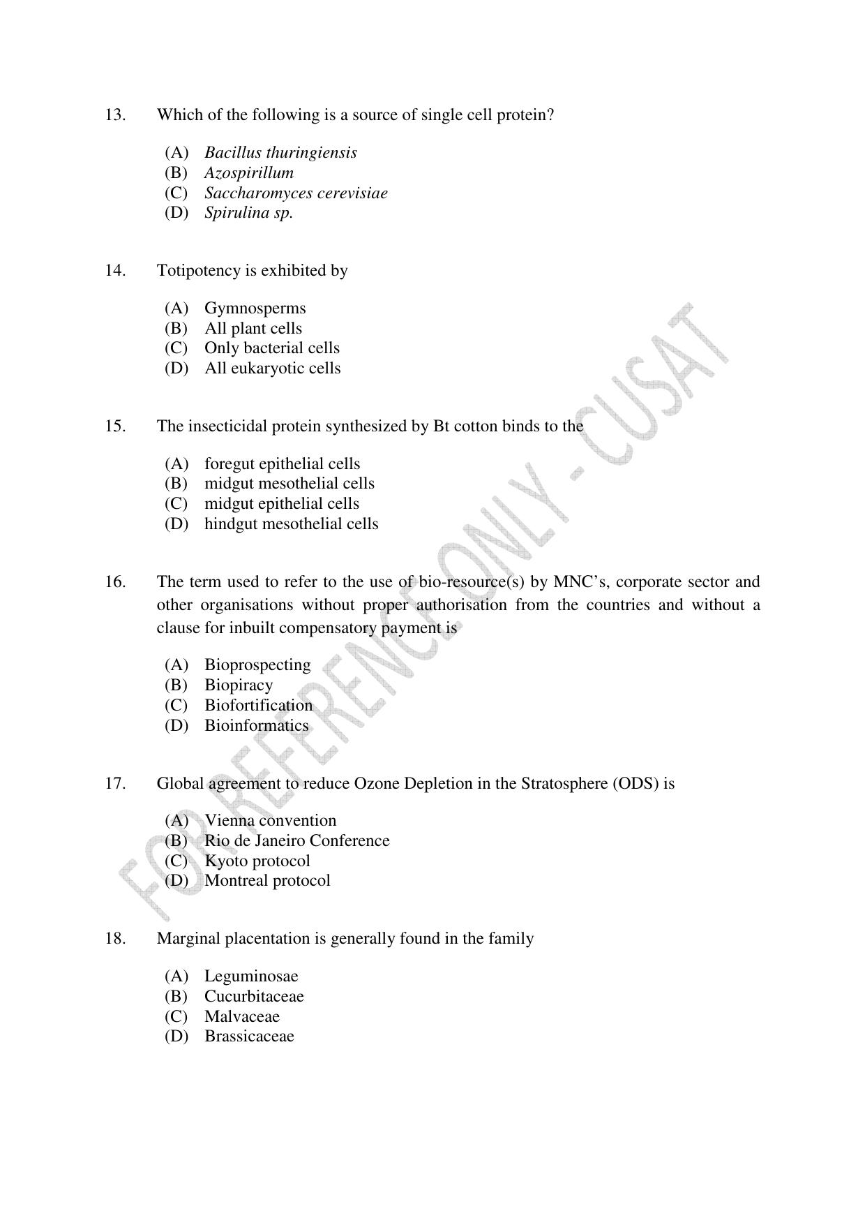 CUSAT CAT 2023 BOTANY Question Paper - Page 3