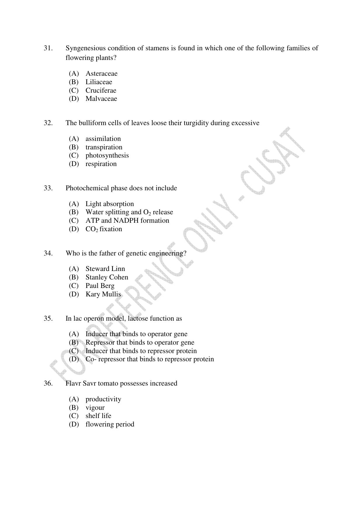 CUSAT CAT 2023 BOTANY Question Paper - Page 6