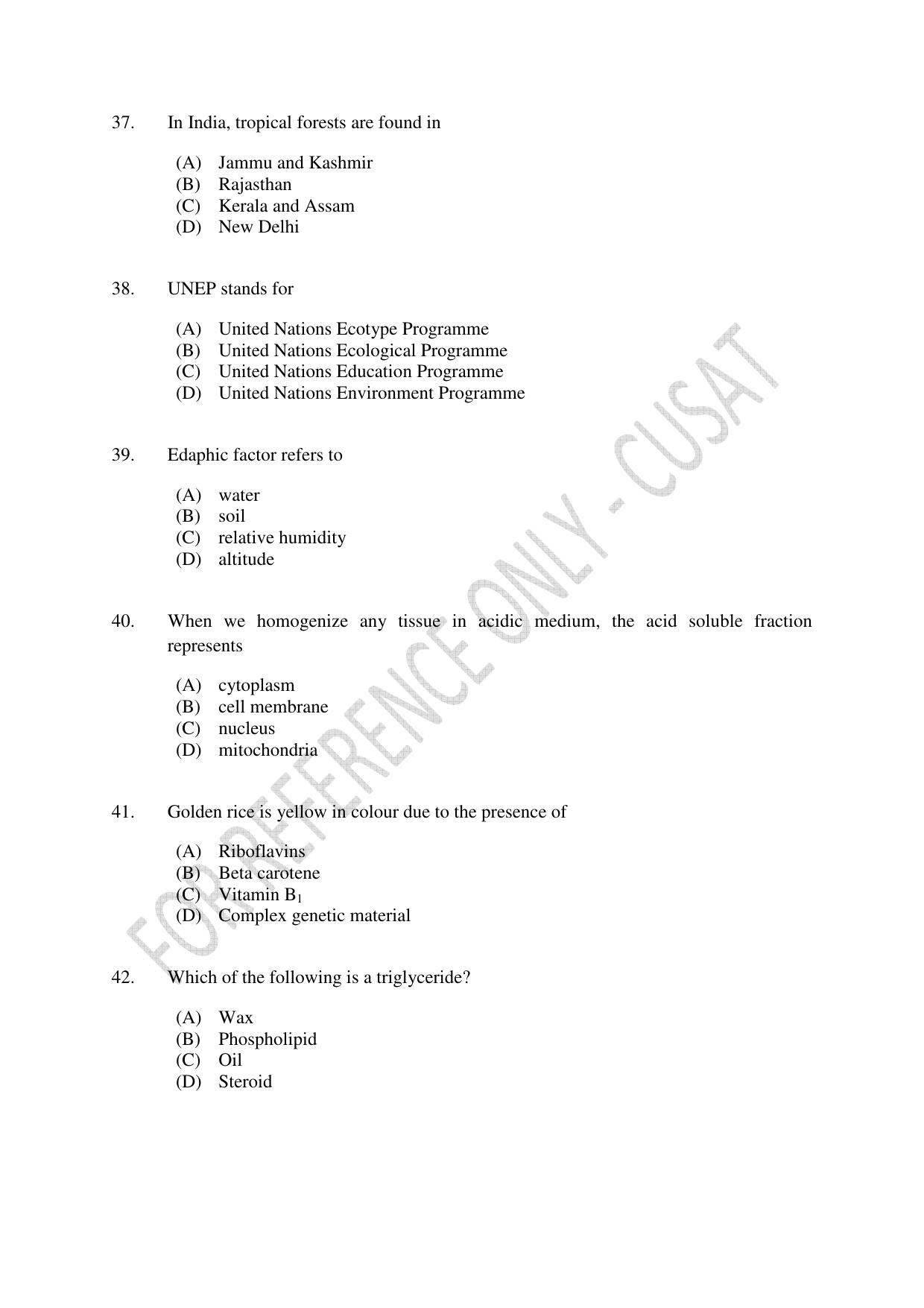 CUSAT CAT 2023 BOTANY Question Paper - Page 7