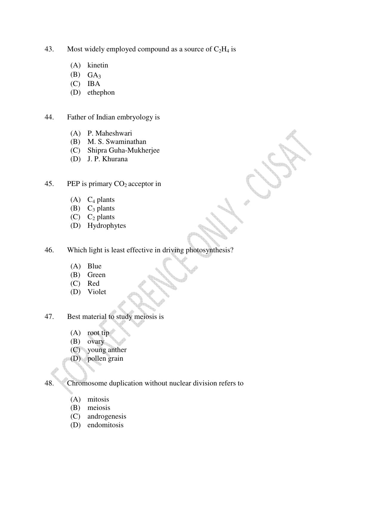 CUSAT CAT 2023 BOTANY Question Paper - Page 8