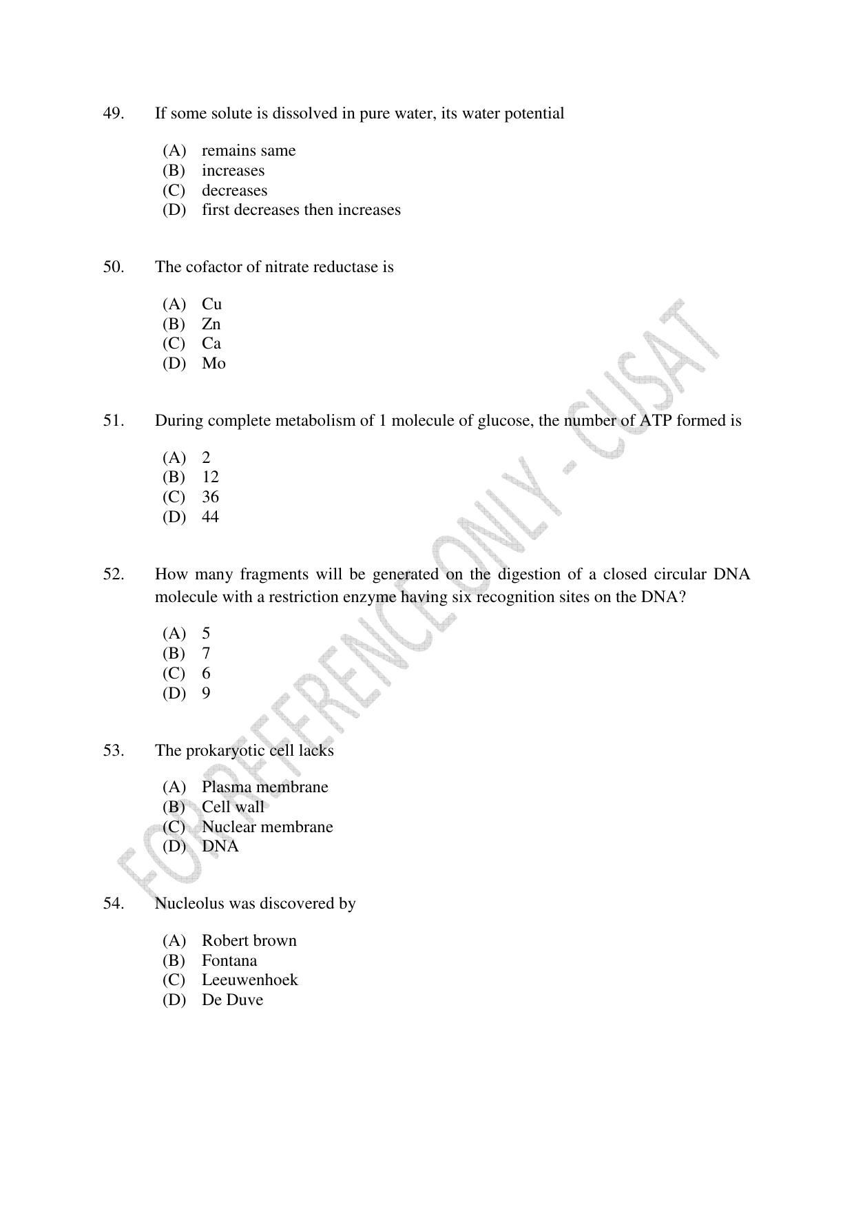 CUSAT CAT 2023 BOTANY Question Paper - Page 9