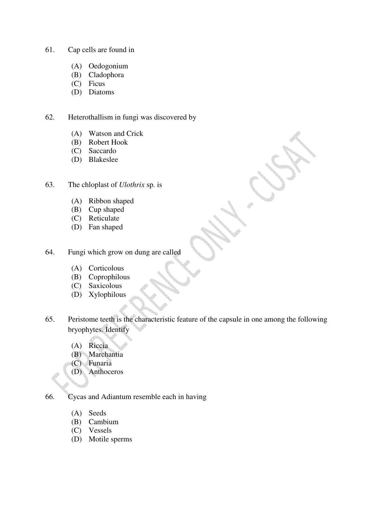 CUSAT CAT 2023 BOTANY Question Paper - Page 11