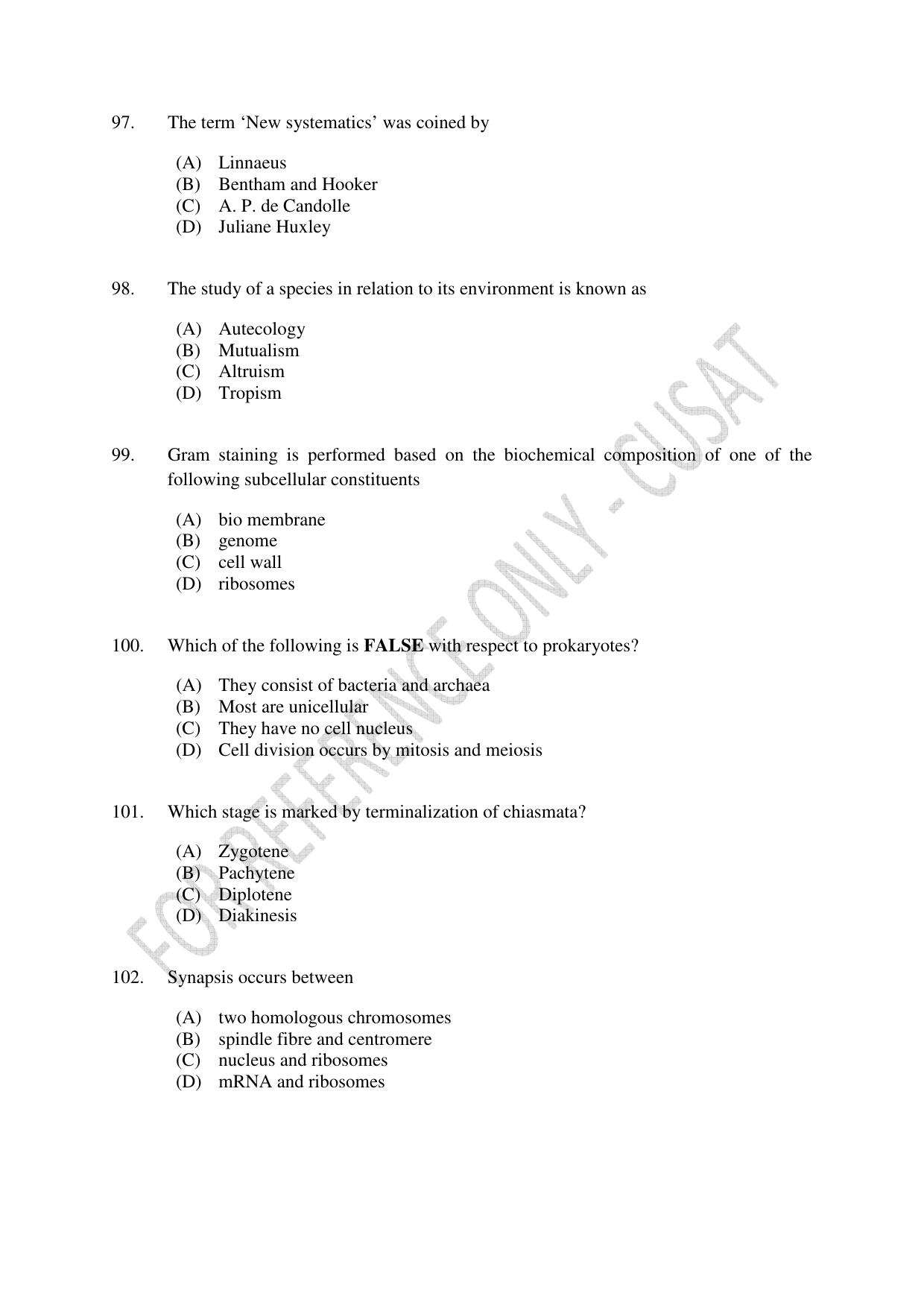 CUSAT CAT 2023 BOTANY Question Paper - Page 17