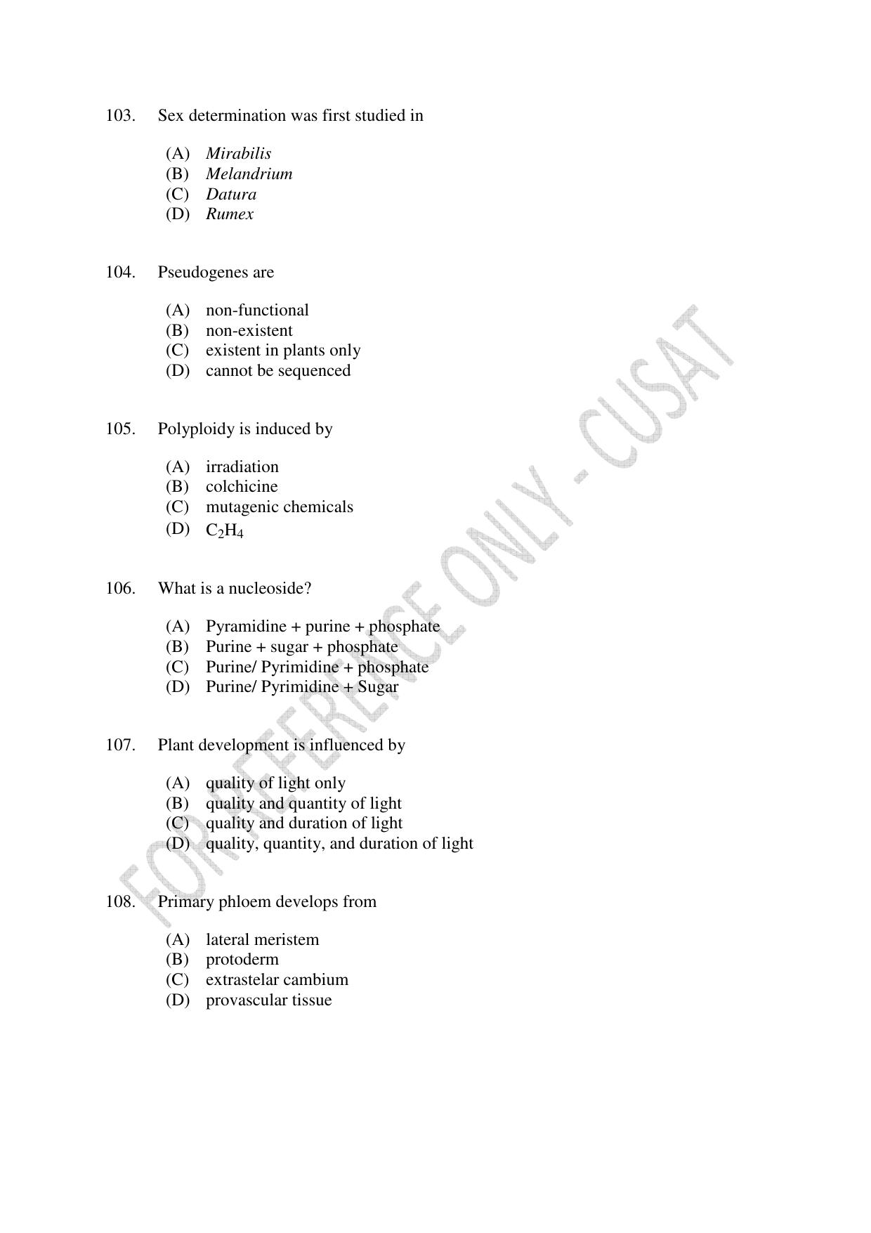 CUSAT CAT 2023 BOTANY Question Paper - Page 18