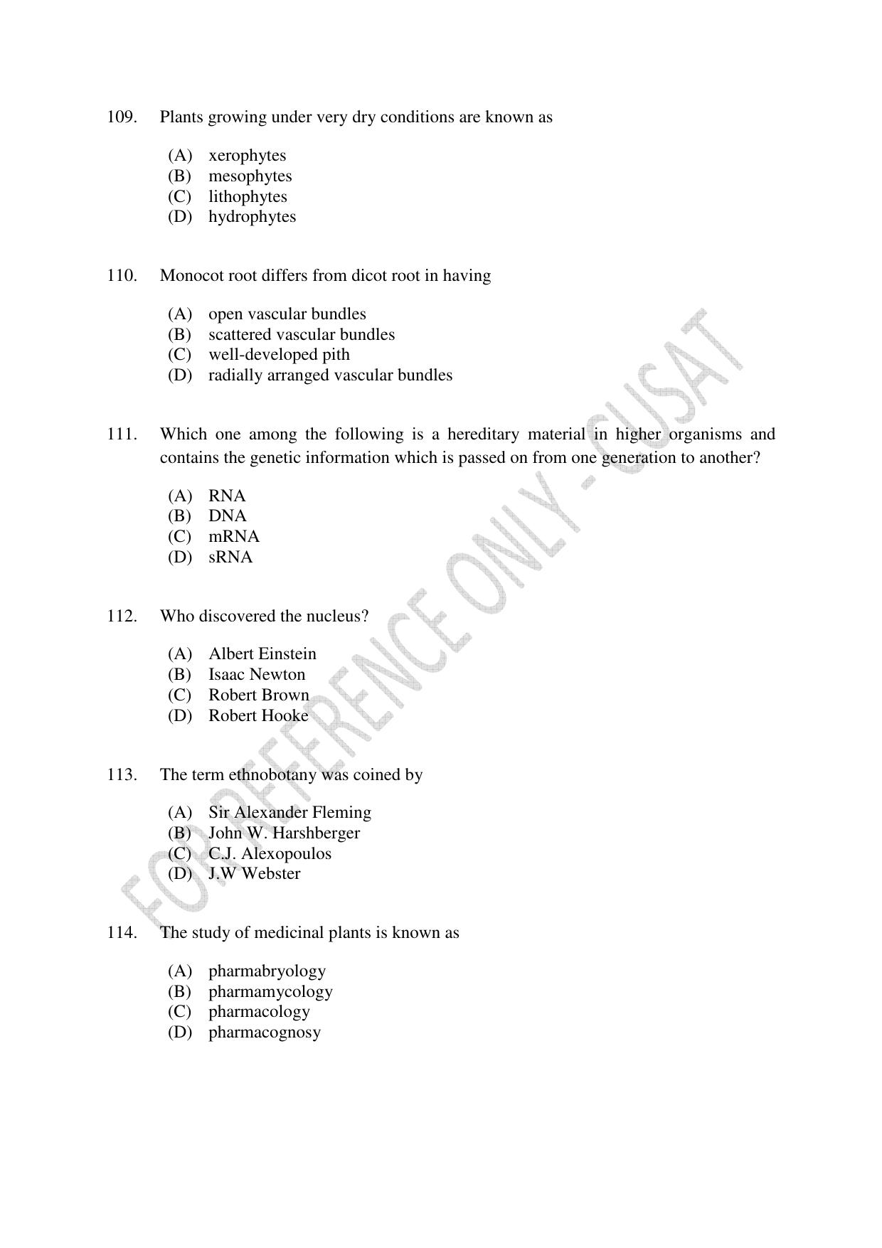 CUSAT CAT 2023 BOTANY Question Paper - Page 19