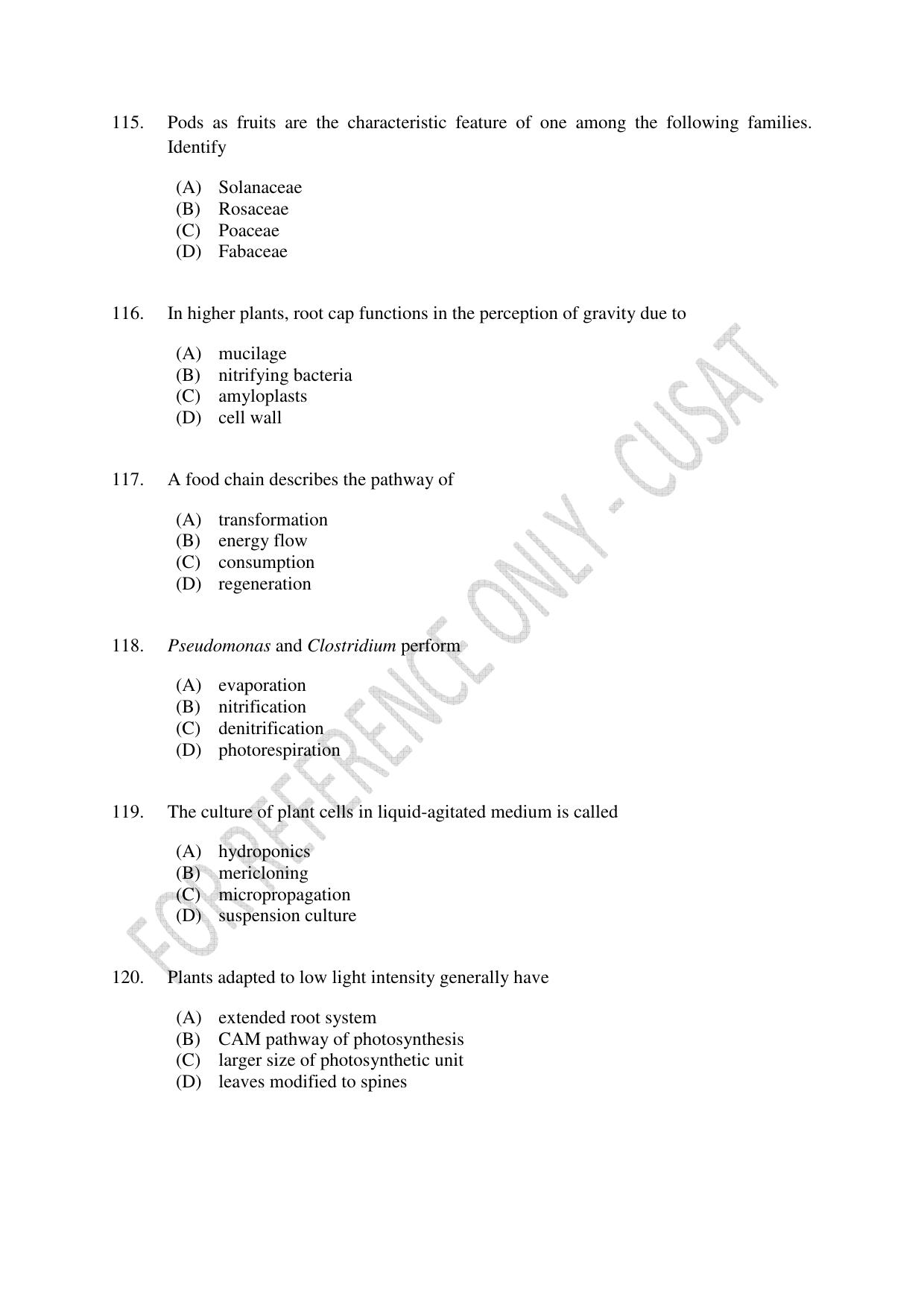 CUSAT CAT 2023 BOTANY Question Paper - Page 20
