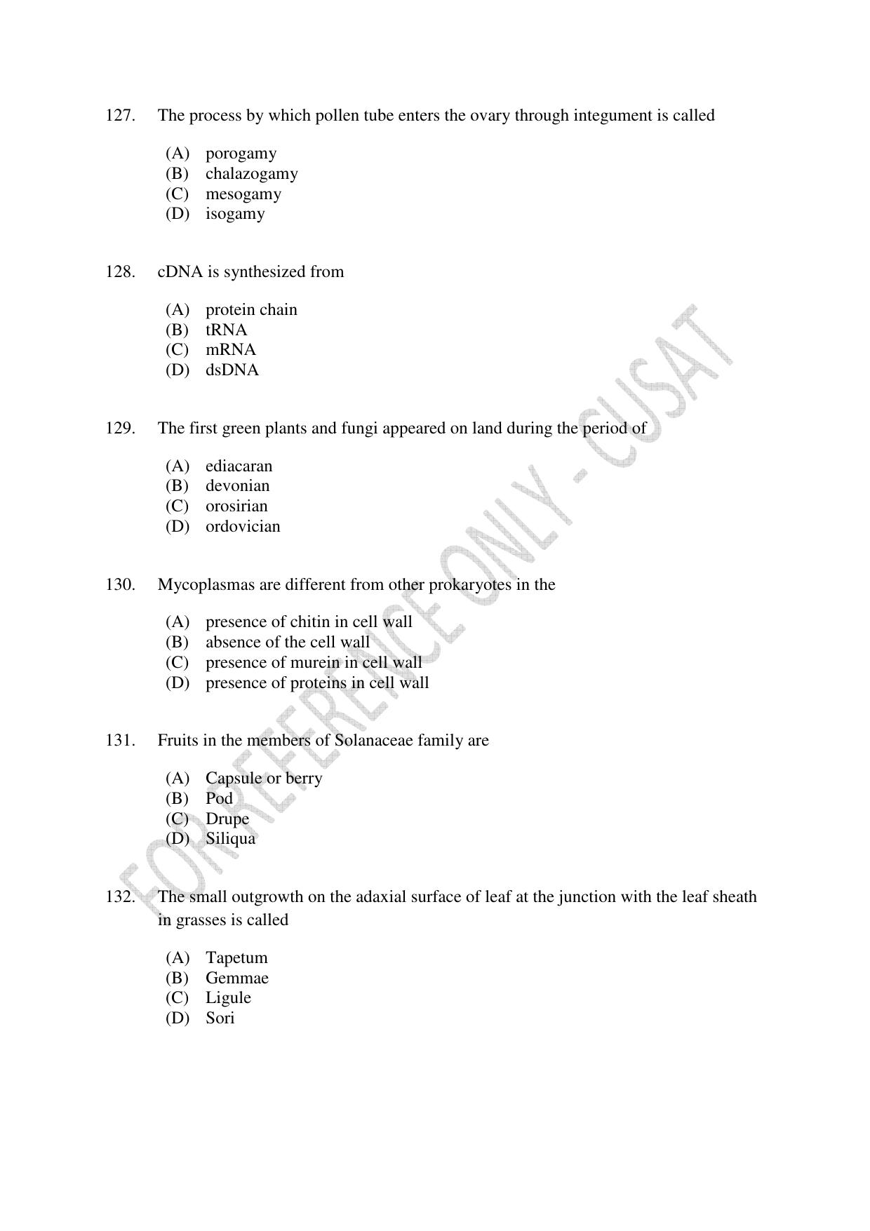 CUSAT CAT 2023 BOTANY Question Paper - Page 22