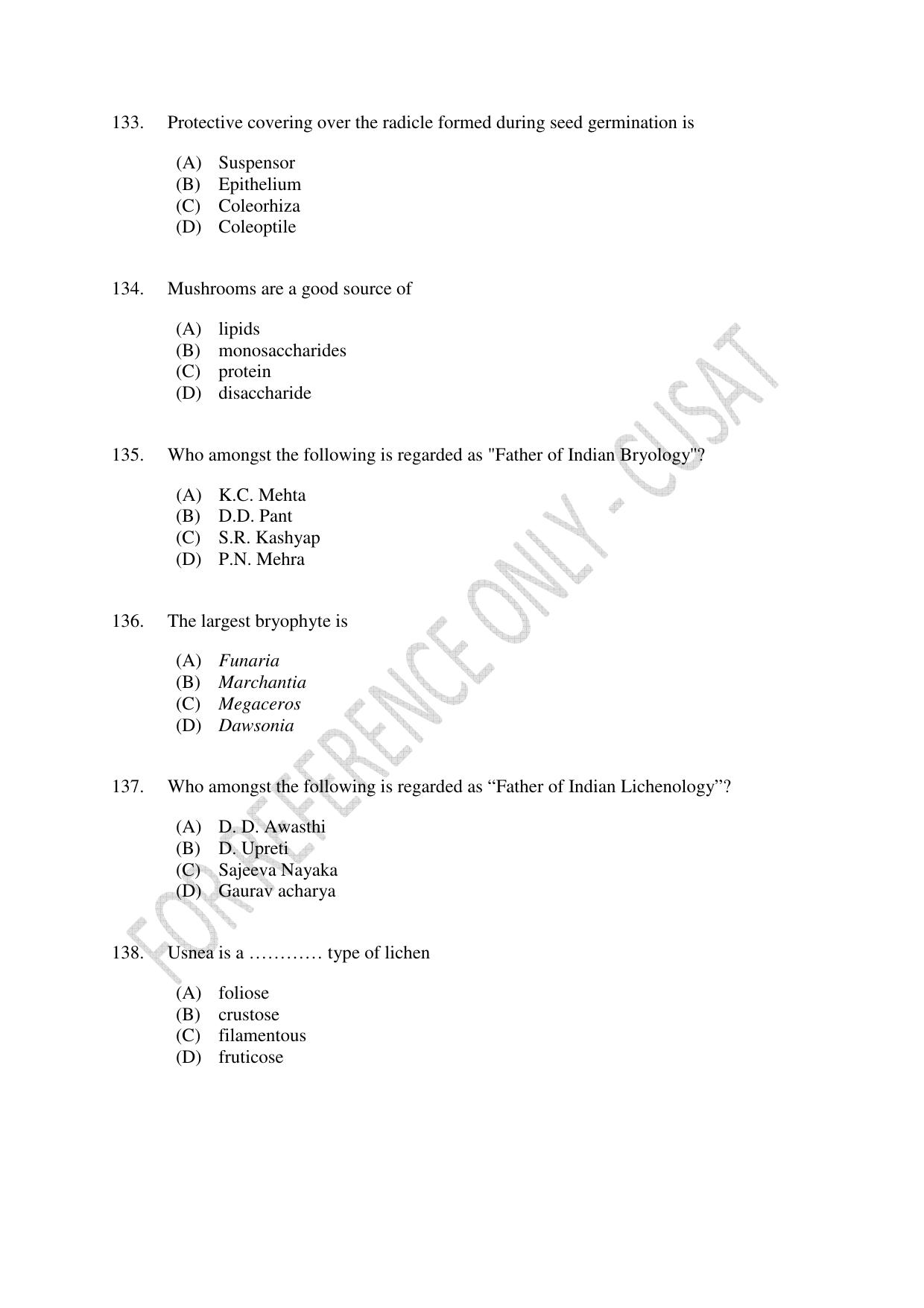 CUSAT CAT 2023 BOTANY Question Paper - Page 23