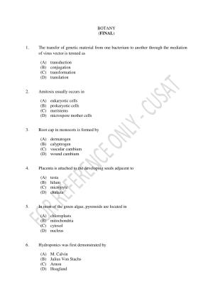 CUSAT CAT 2023 BOTANY Question Paper