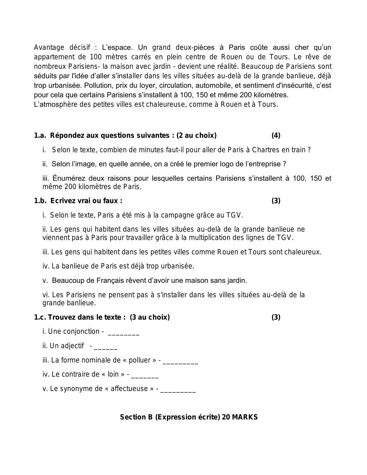 CBSE Class 10 French Sample Paper 2024 - Page 2