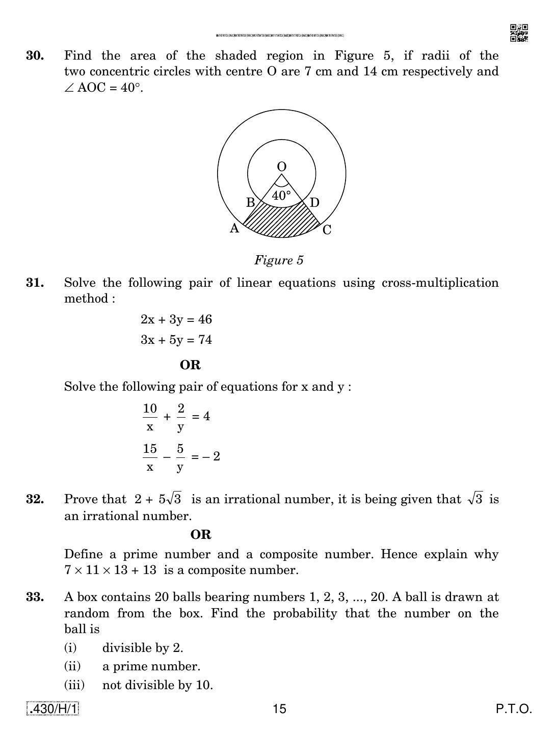 CBSE Class 10 430-C-1 - Maths (Basic) 2020 Compartment Question Paper - Page 15