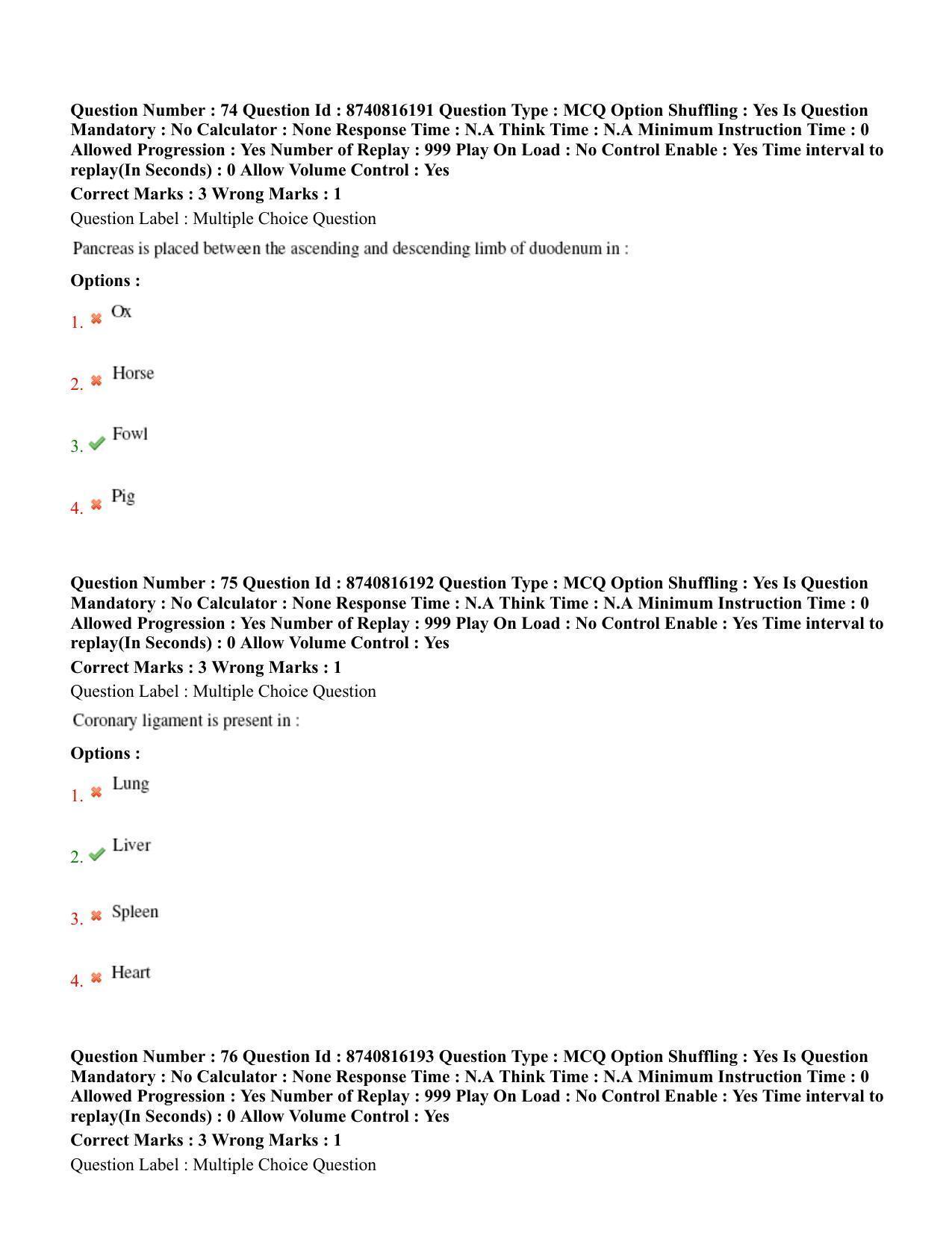 BHU RET Veterinary Anatomy 2020 Question Paper - Page 42