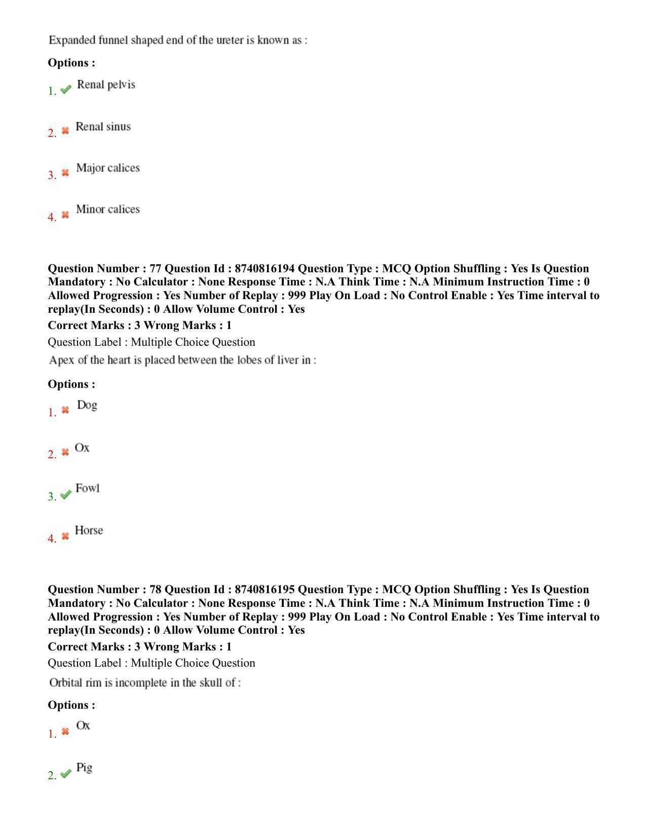 BHU RET Veterinary Anatomy 2020 Question Paper - Page 43