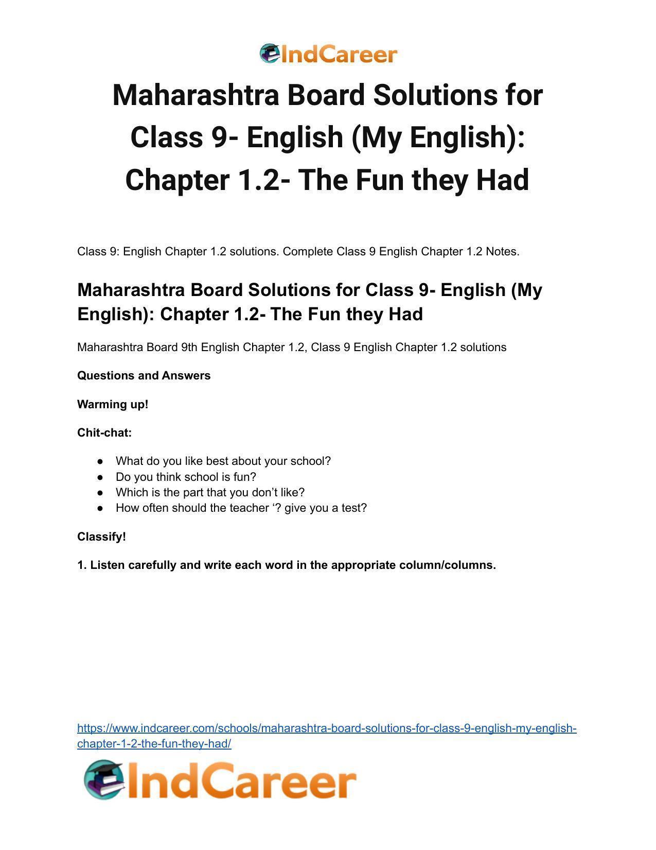 Maharashtra Board Solutions for Class 9- English (My English): Chapter 1.2- The Fun they Had - Page 2
