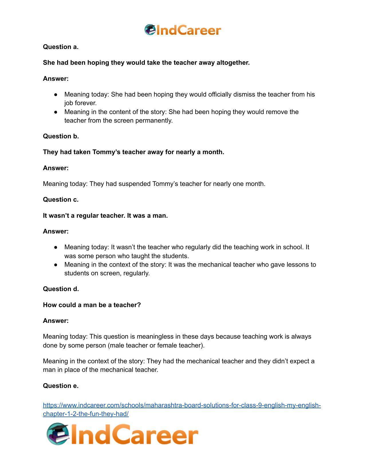 Maharashtra Board Solutions for Class 9- English (My English): Chapter 1.2- The Fun they Had - Page 6